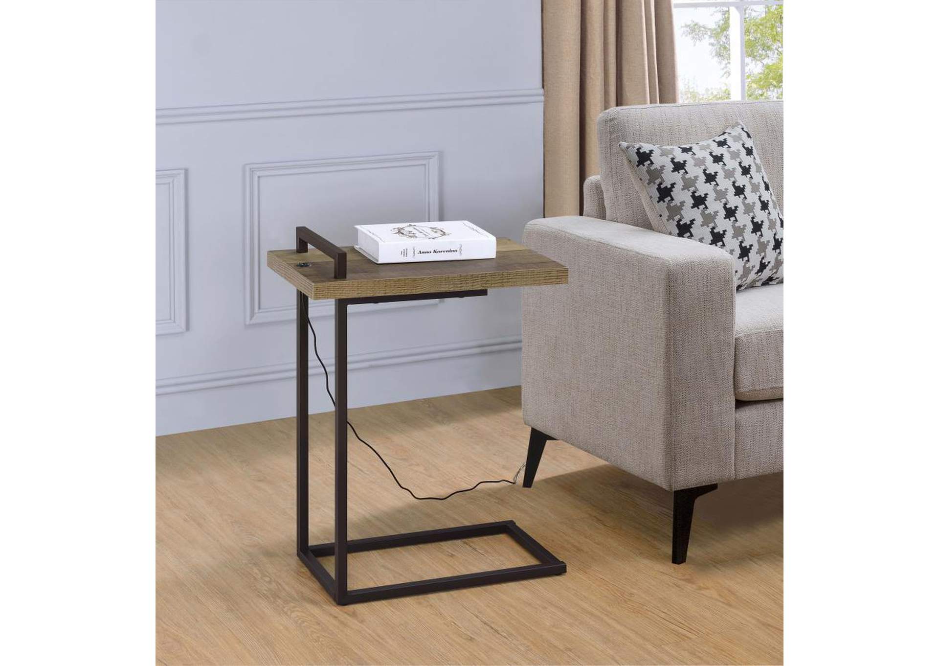 Maxwell Rectangular Top Accent Table with USB Port Weathered Pine,Coaster Furniture