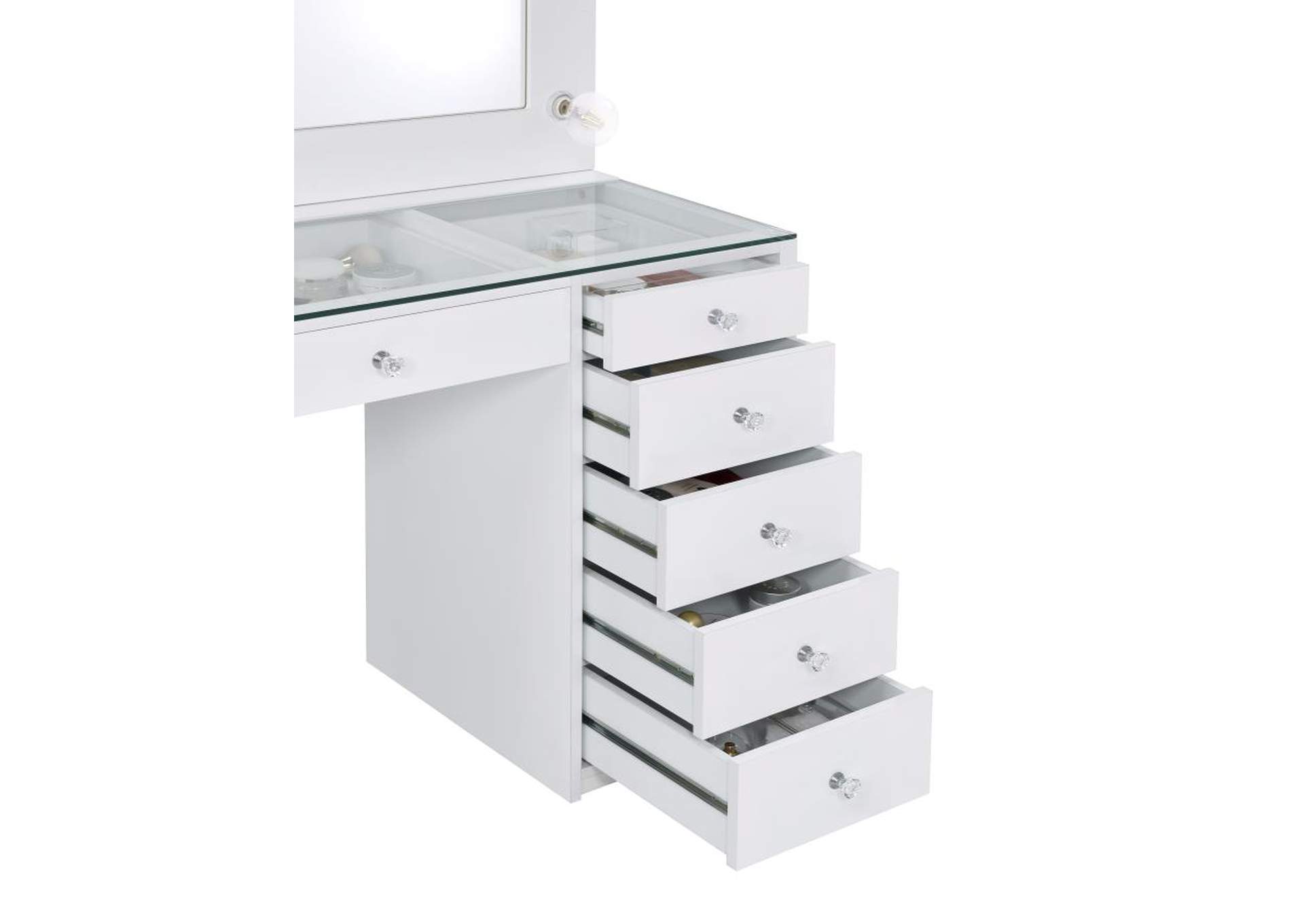 Percy 7-Drawer Glass Top Vanity Desk With Lighting White,Coaster Furniture
