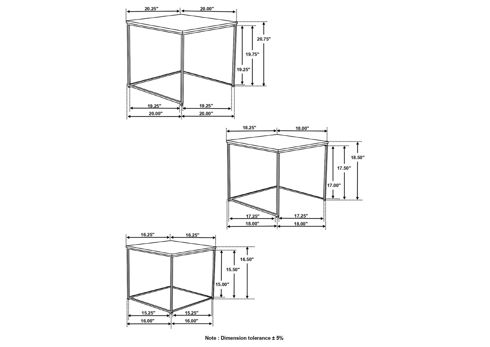 Belcourt 3-piece Square Nesting Tables Natural and Black,Coaster Furniture