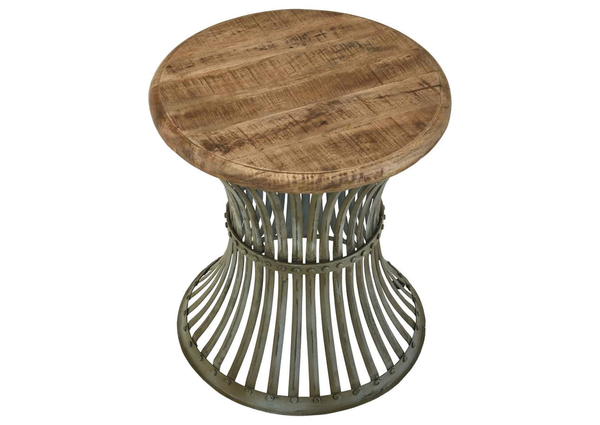 Matyas Round Accent Table With Natural Top And Blue Distressed Base,Coaster Furniture