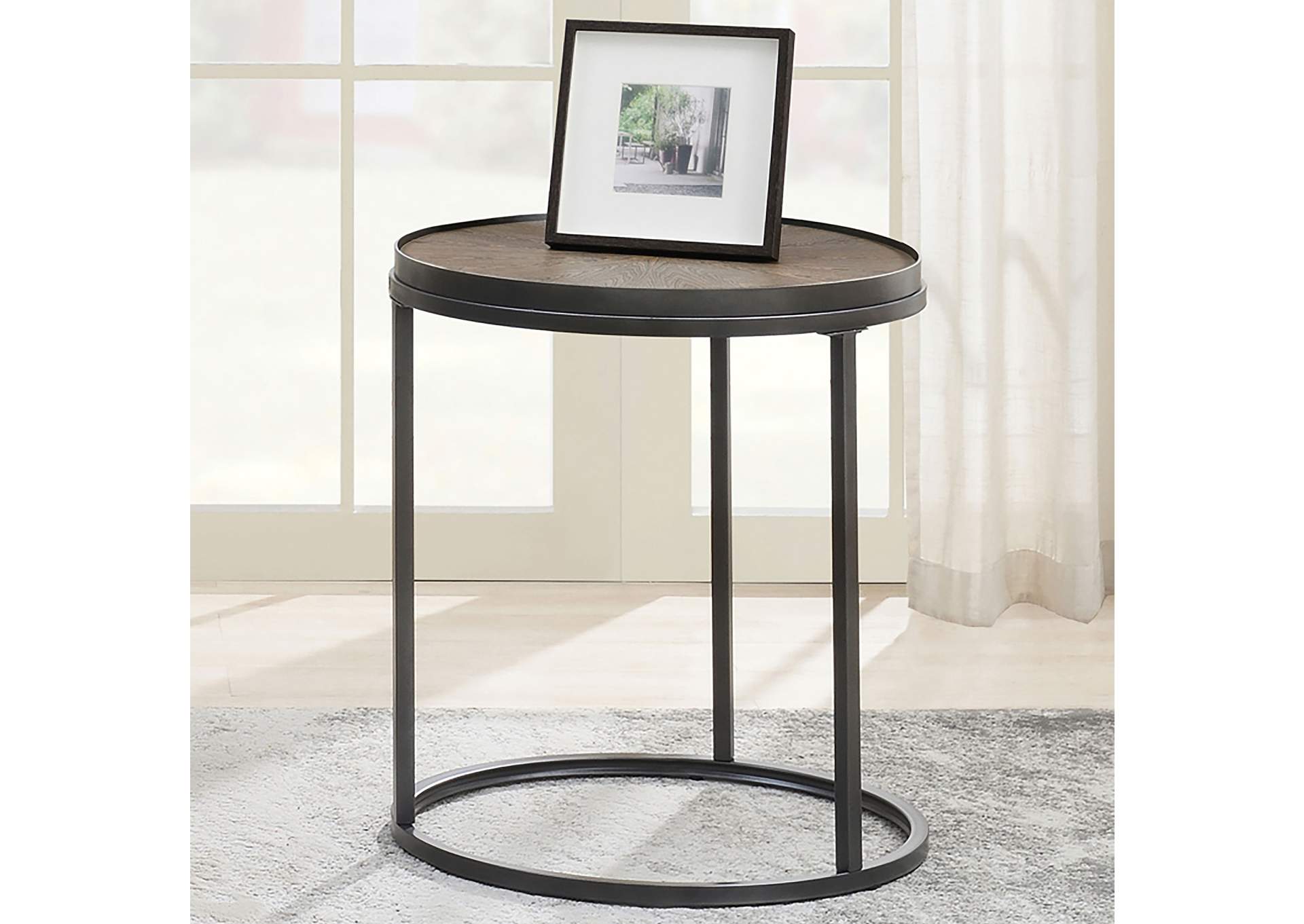 Rodrigo Round End Table Weathered Elm and Gunmetal,Coaster Furniture