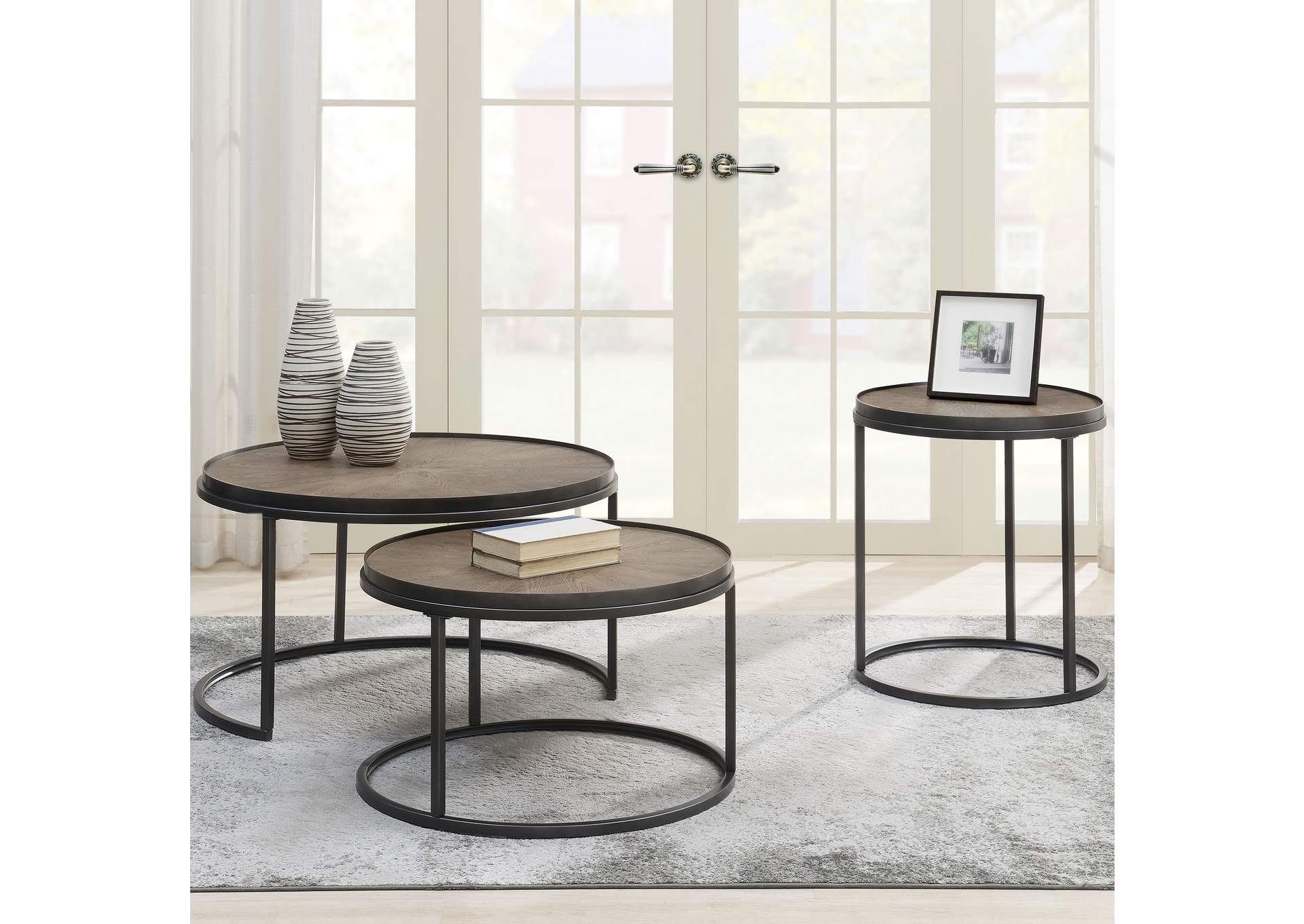 Rodrigo Round End Table Weathered Elm and Gunmetal,Coaster Furniture