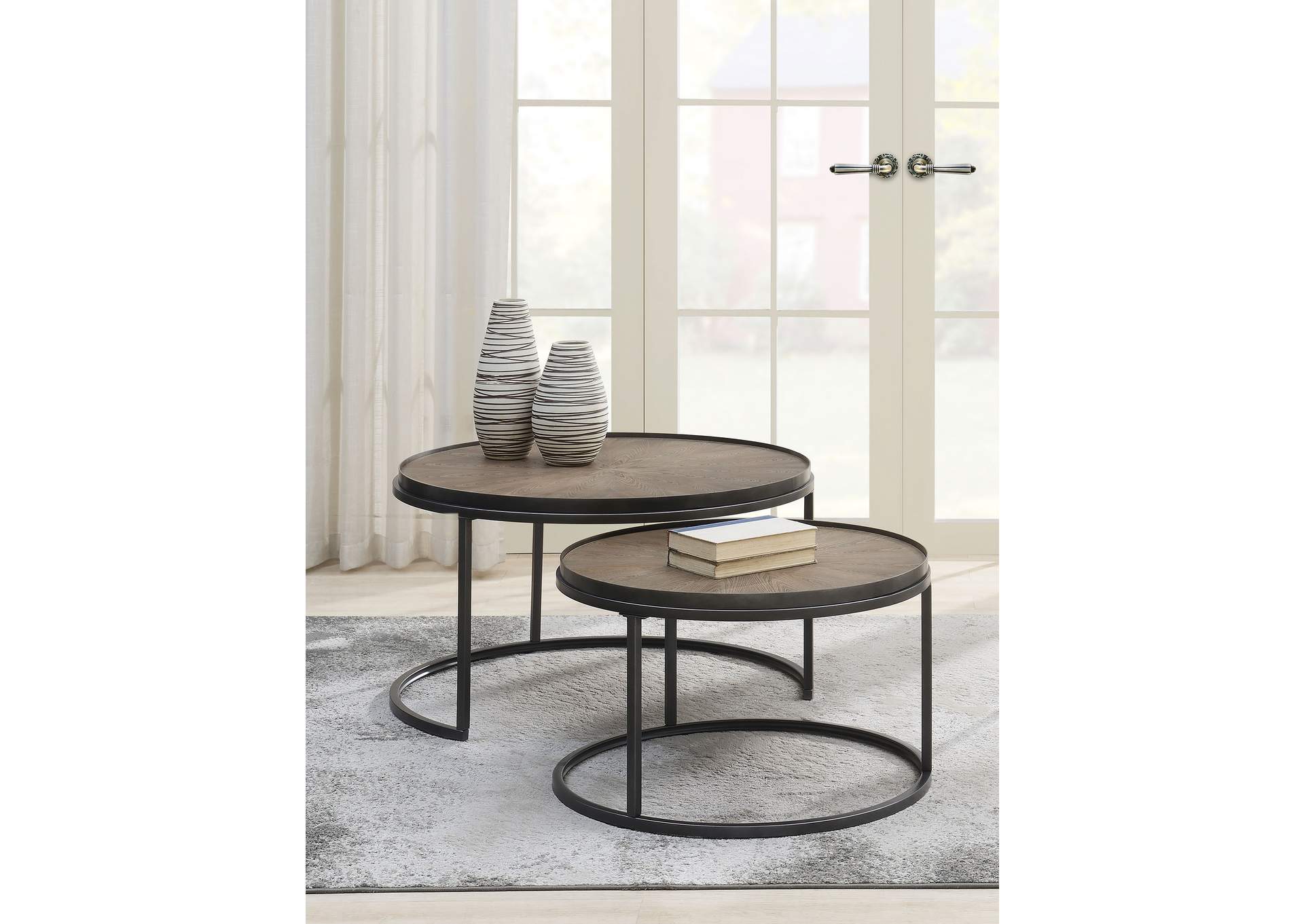 Rodrigo 2-piece Round Nesting Tables Weathered Elm,Coaster Furniture