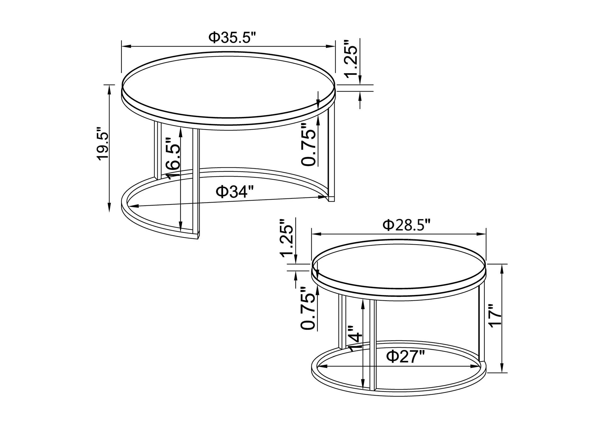 Rodrigo 2-piece Round Nesting Tables Weathered Elm,Coaster Furniture