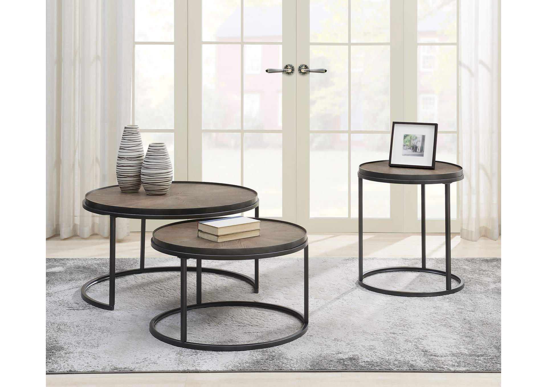 Rodrigo 2-piece Round Nesting Tables Weathered Elm,Coaster Furniture