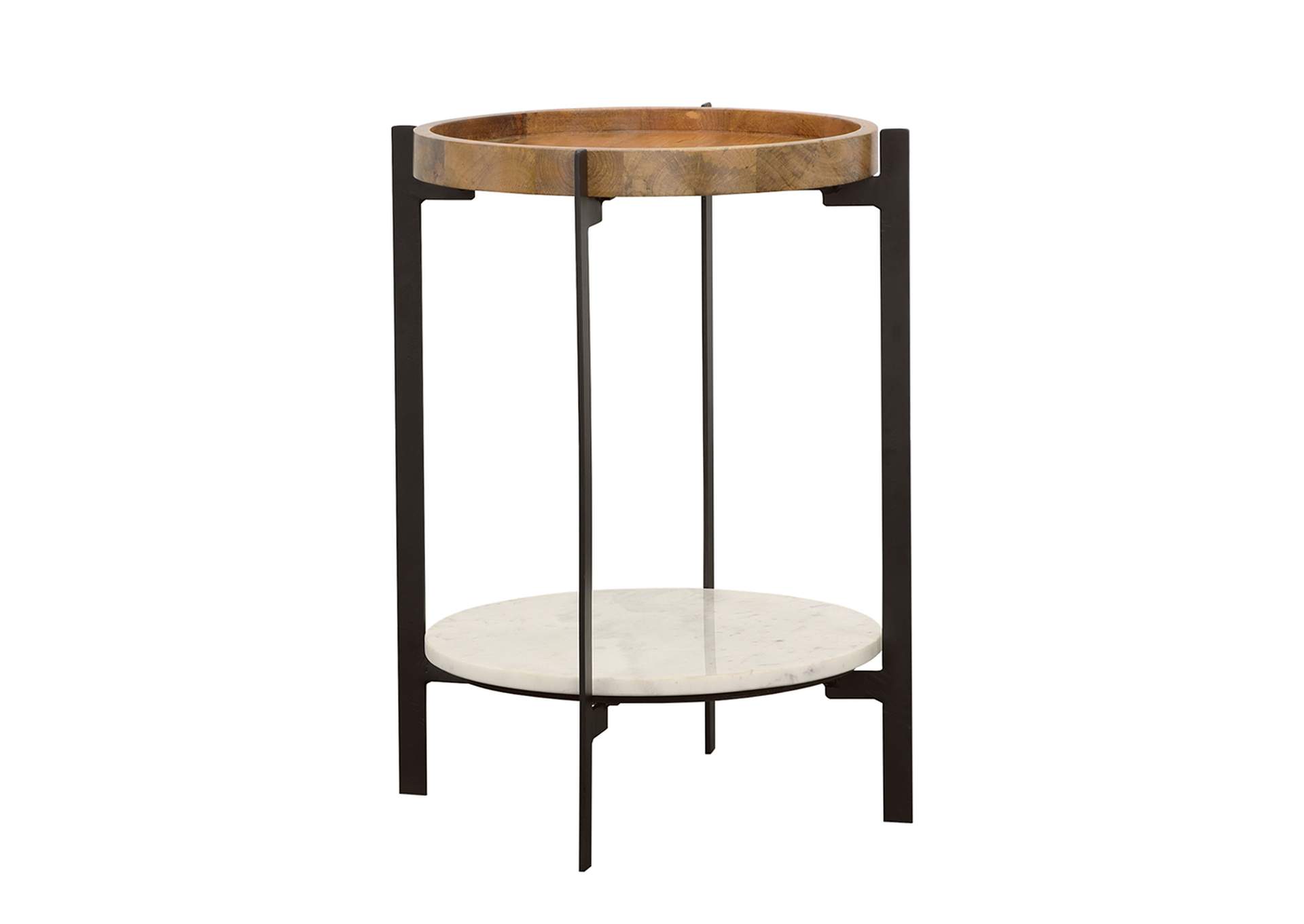 Adhvik Round Accent Table with Marble Shelf Natural and Black,Coaster Furniture