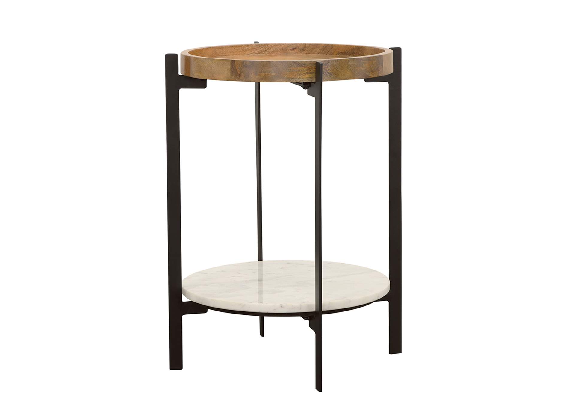 Adhvik Round Accent Table with Marble Shelf Natural and Black,Coaster Furniture