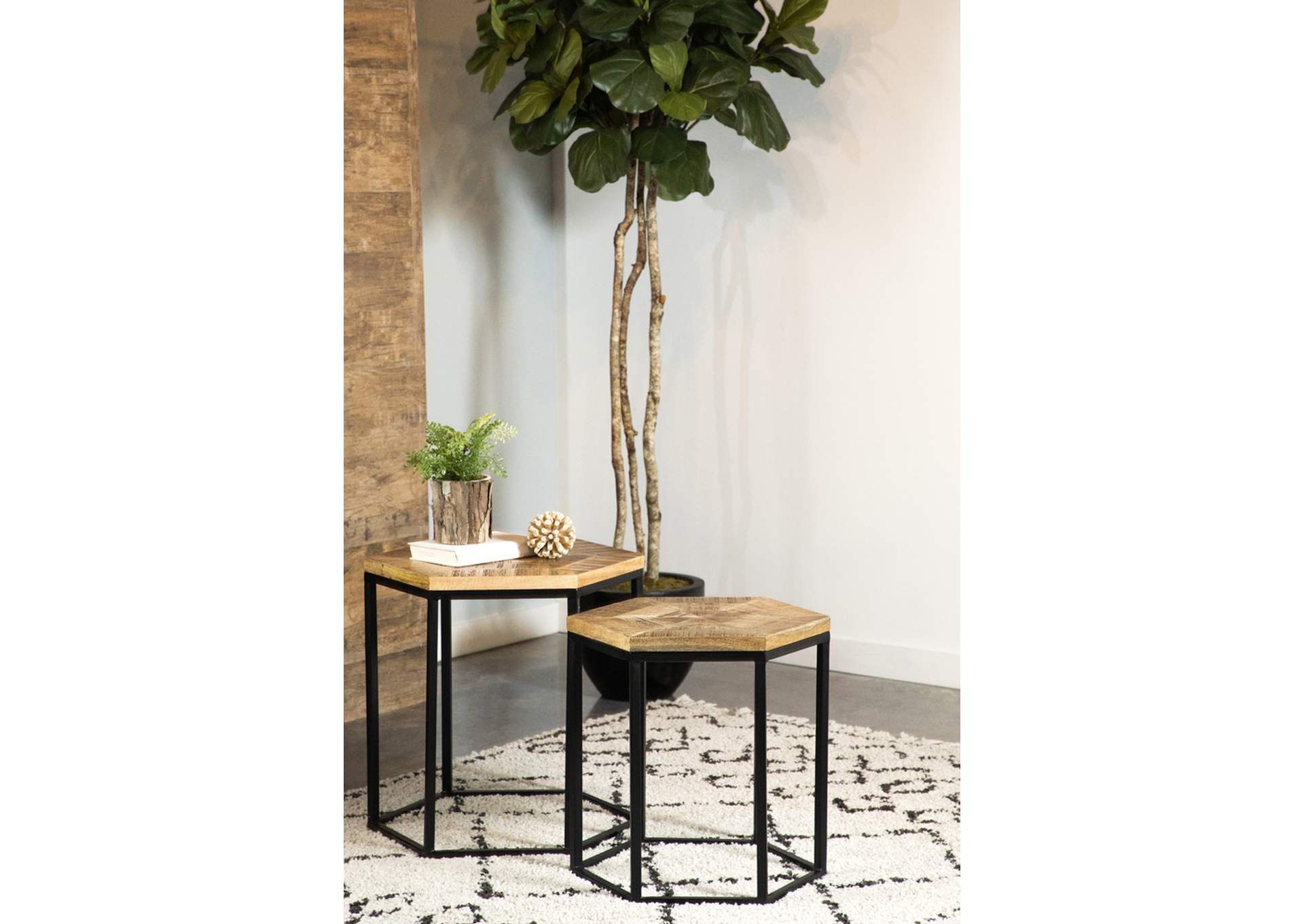 Adger 2-piece Hexagon Nesting Tables Natural and Black,Coaster Furniture