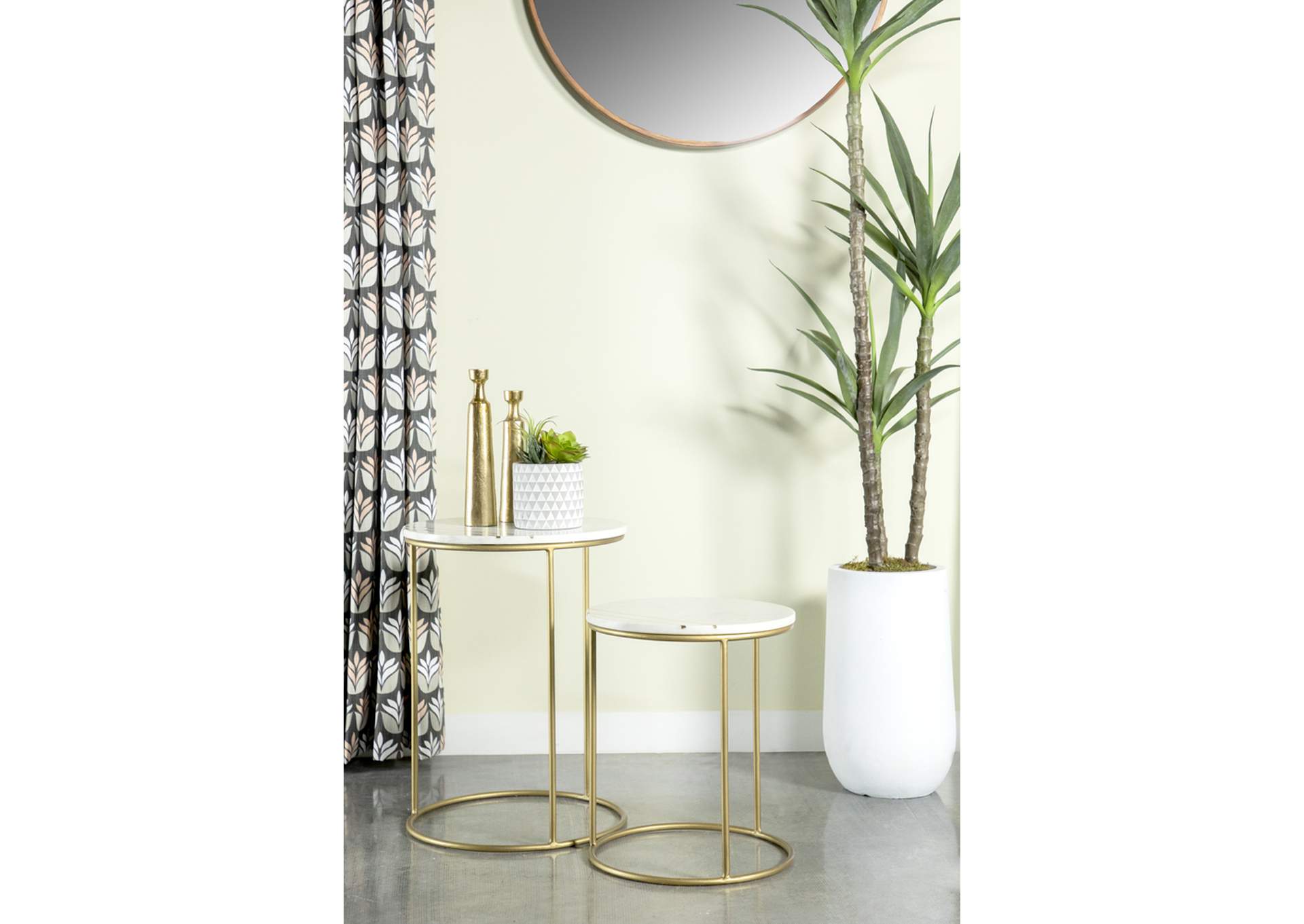 Vivienne 2-piece Round Marble Top Nesting Tables White and Gold,Coaster Furniture