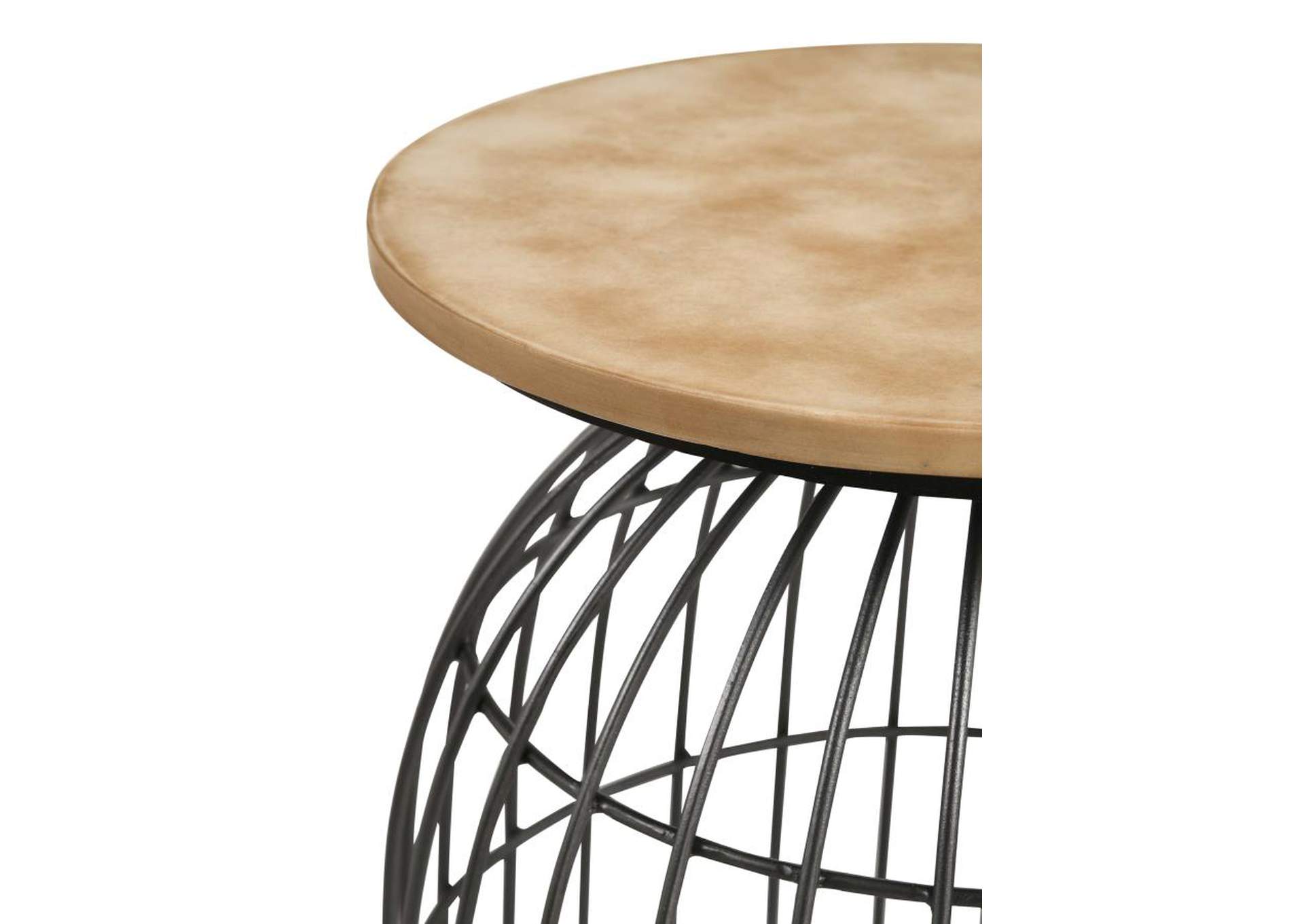 Bernardo Round Accent Table With Bird Cage Base Natural And Gunmetal,Coaster Furniture