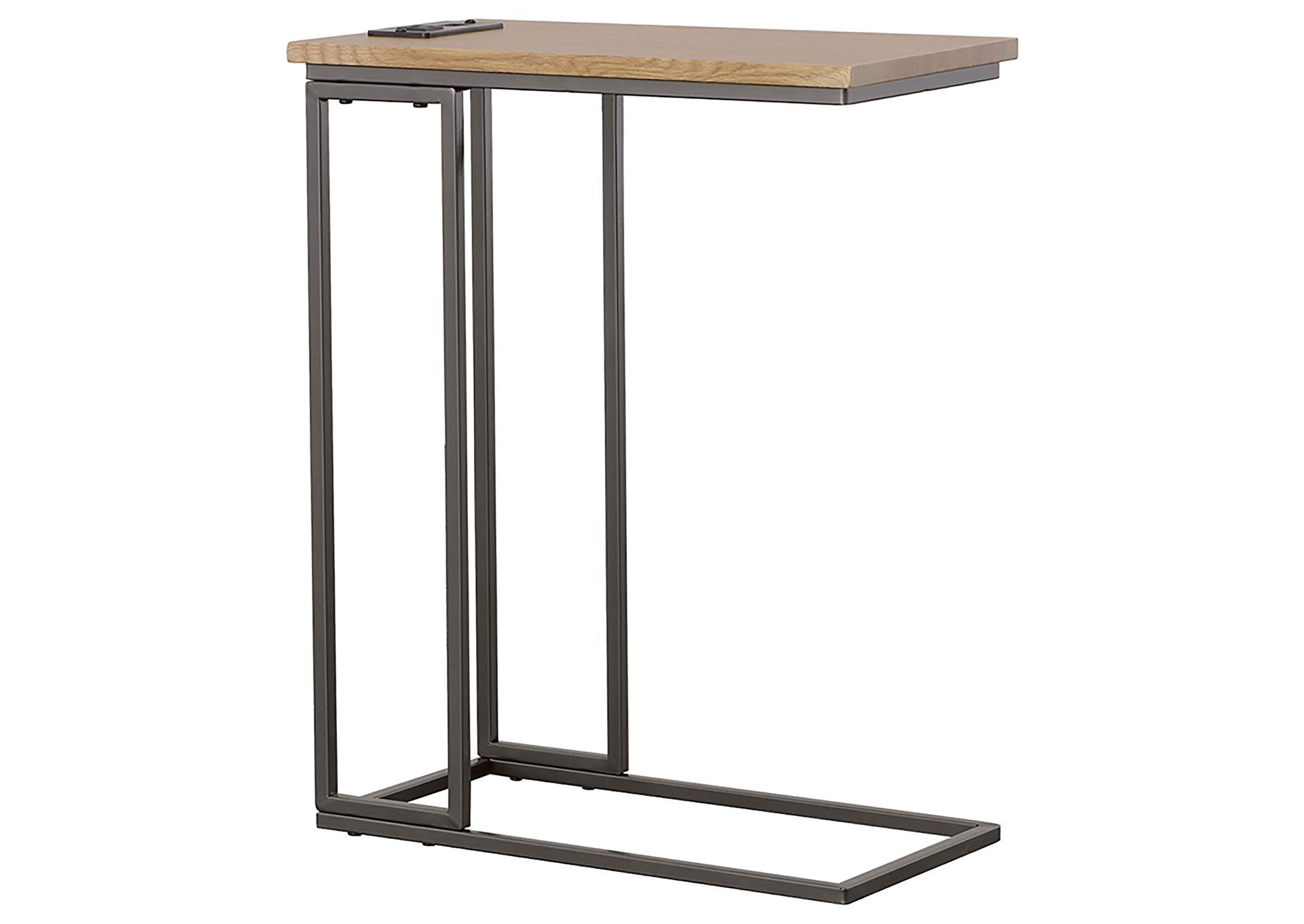 Rudy Snack Table with Power Outlet Gunmetal and Natural,Coaster Furniture
