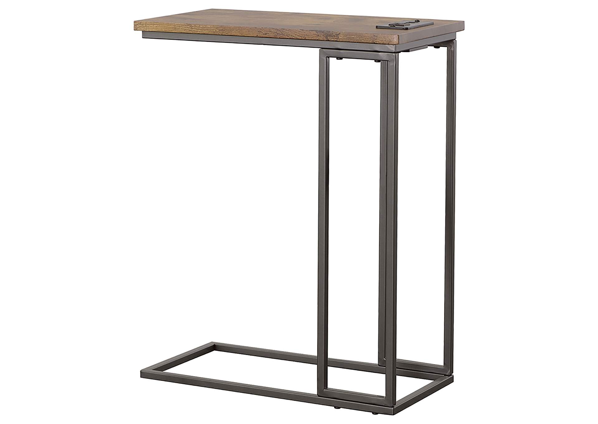 Rudy Snack Table with Power Outlet Gunmetal and Antique Brown,Coaster Furniture