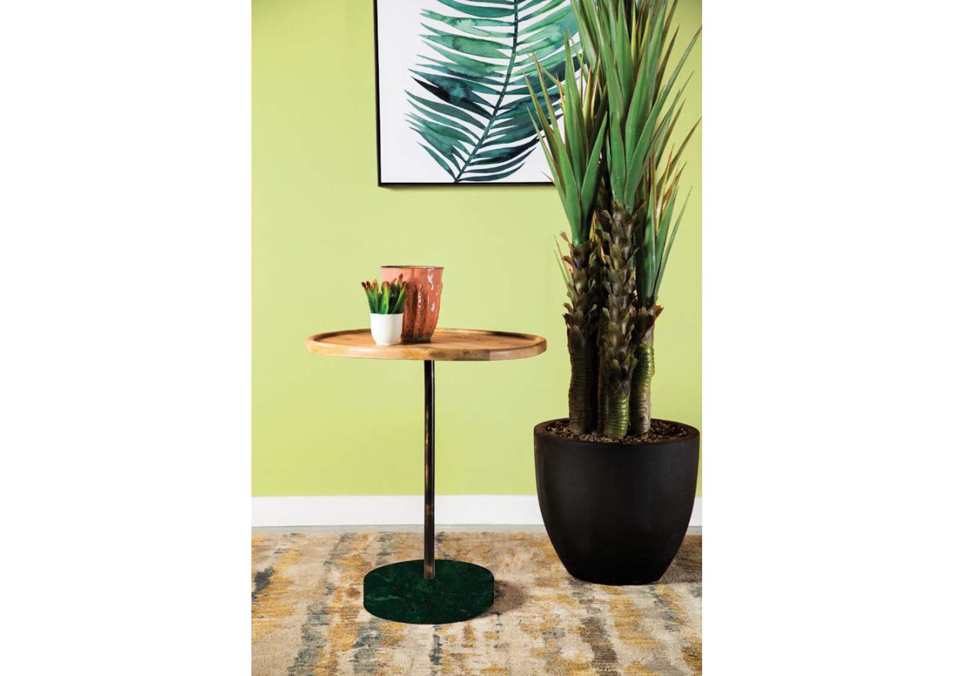 Ginevra Round Marble Base Accent Table Natural And Green,Coaster Furniture