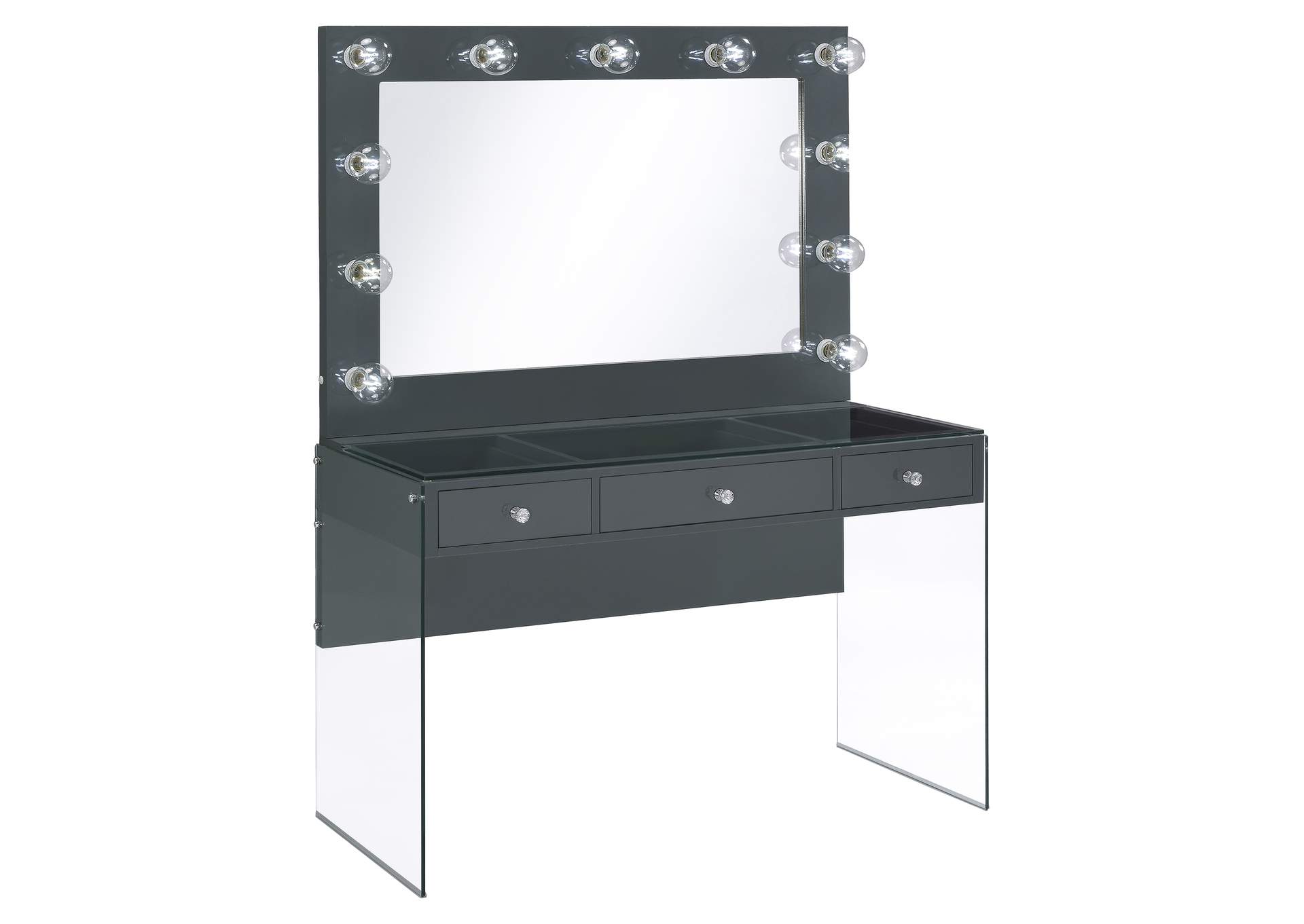 Afshan 3-drawer Vanity Desk with Lighting Mirror Grey High Gloss,Coaster Furniture