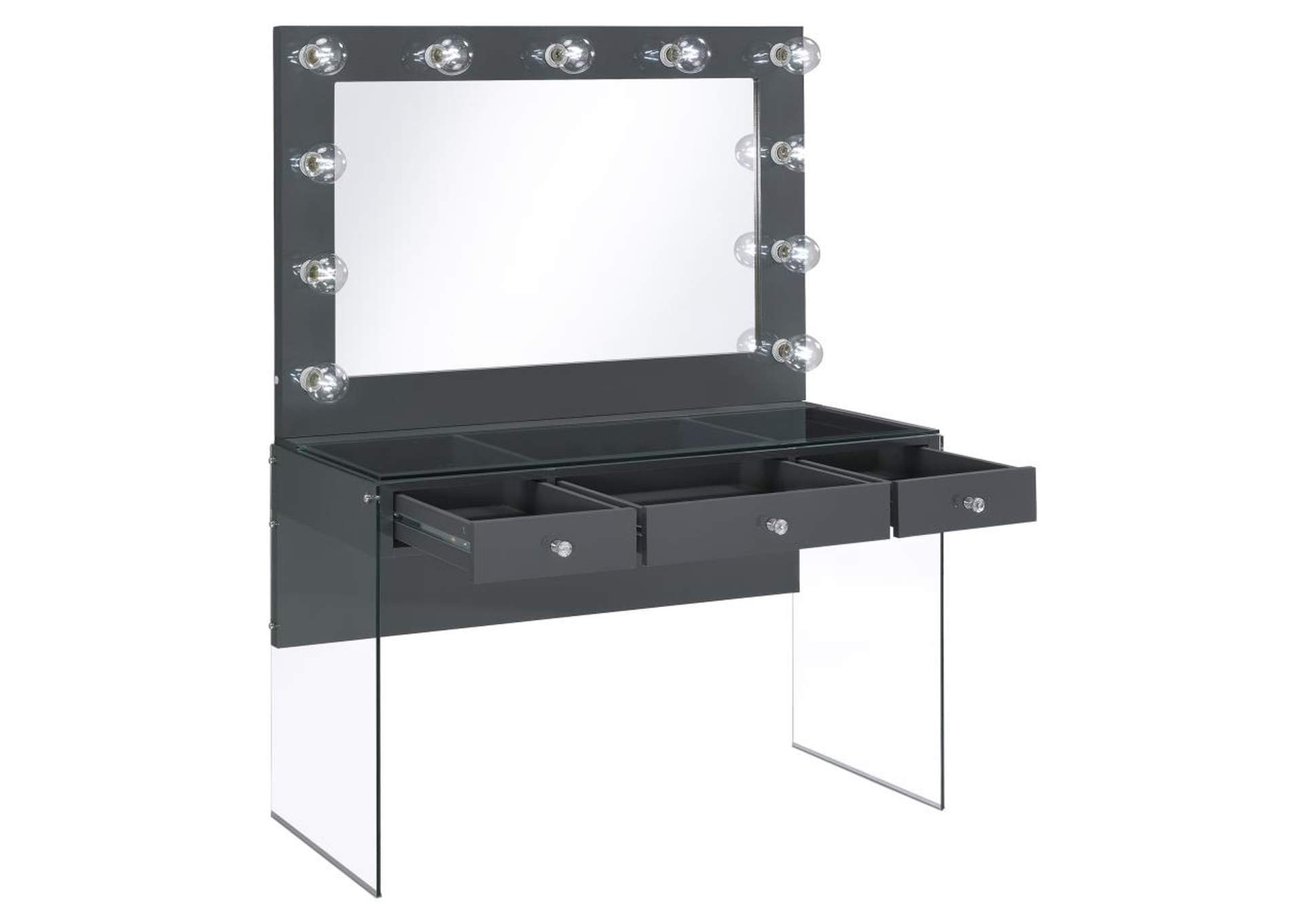 Afshan 3-Drawer Vanity Desk With Lighting Mirror Grey High Gloss,Coaster Furniture