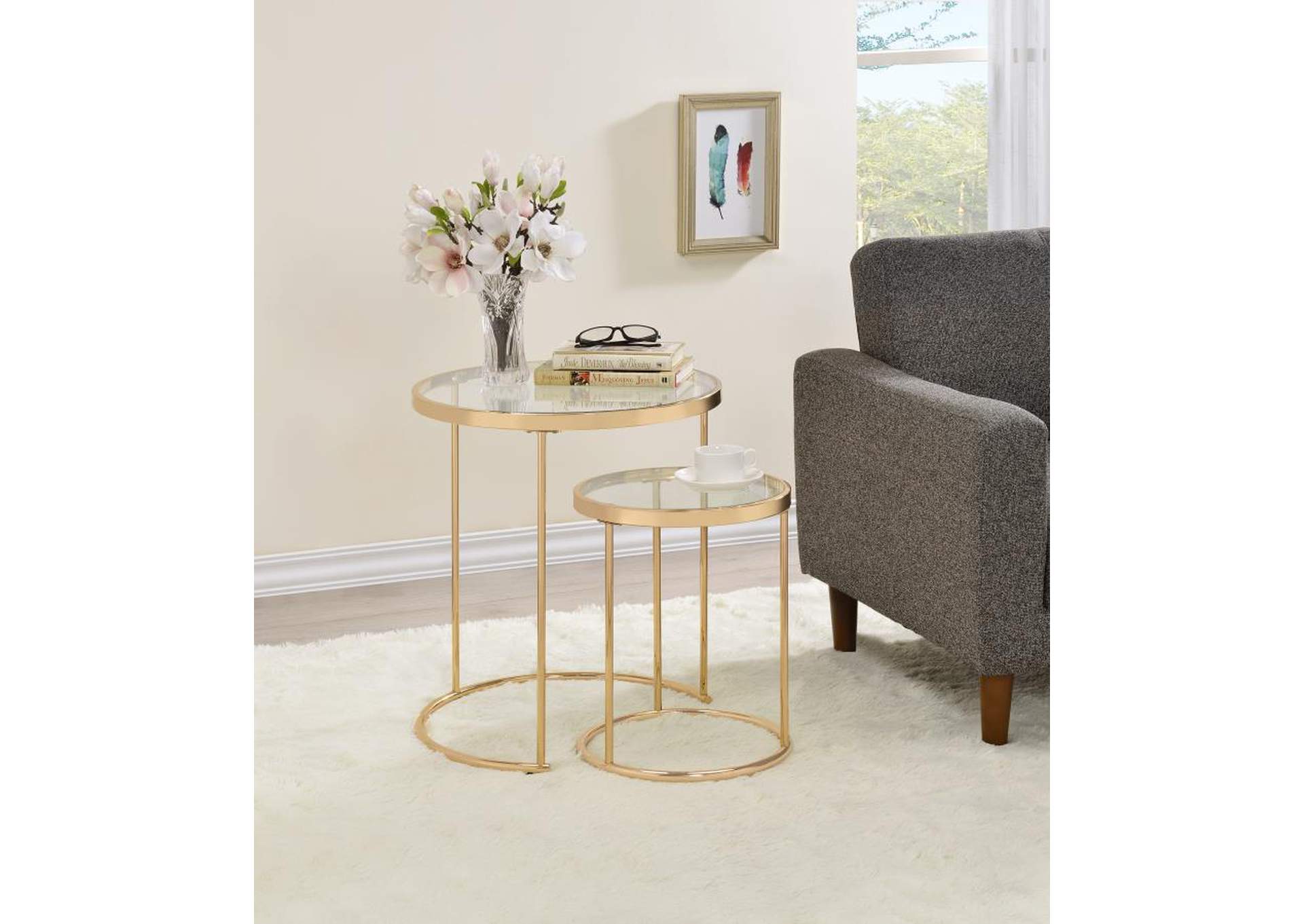 Maylin 2-Piece Round Glass Top Nesting Tables Gold,Coaster Furniture