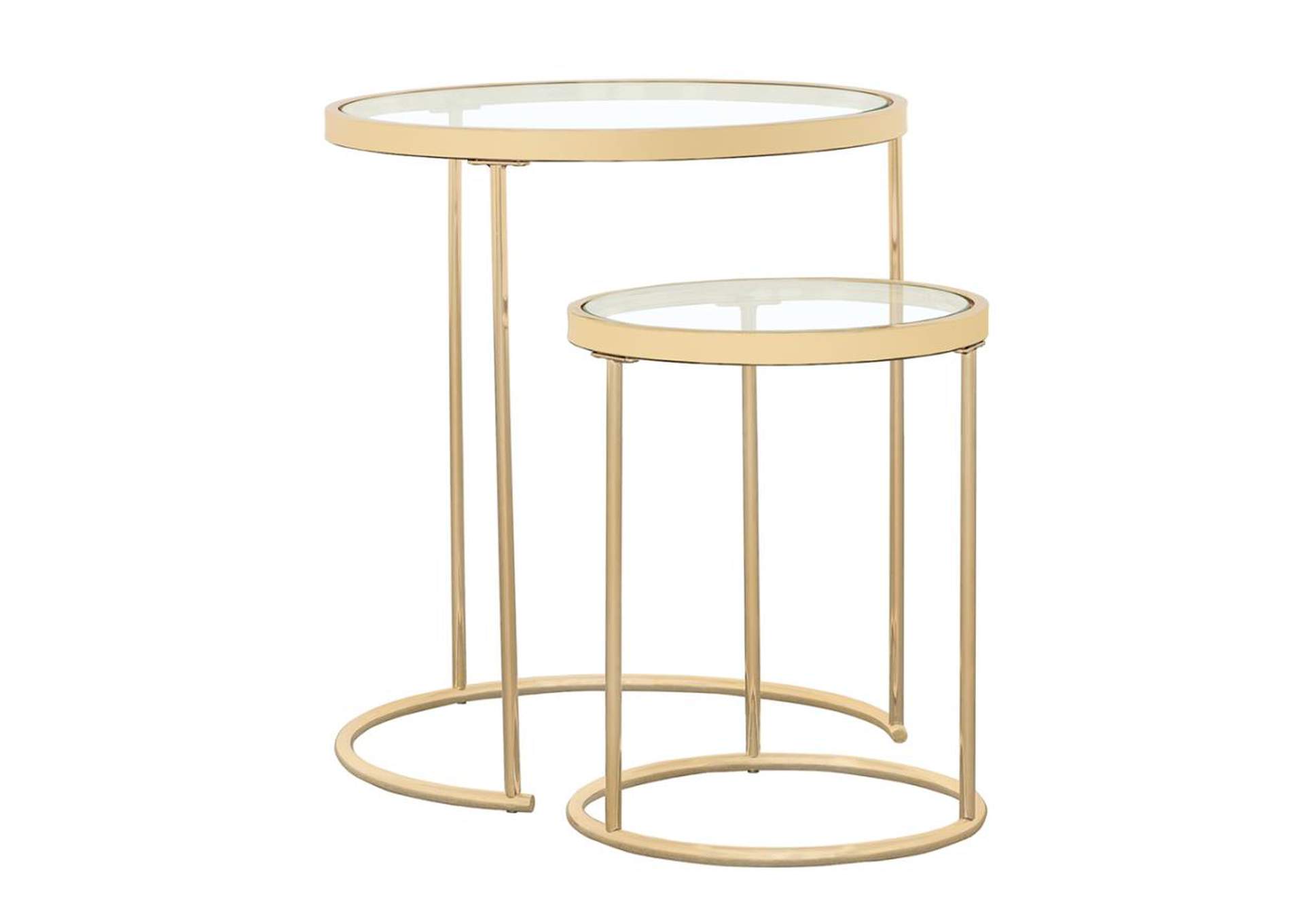 Maylin 2-Piece Round Glass Top Nesting Tables Gold,Coaster Furniture