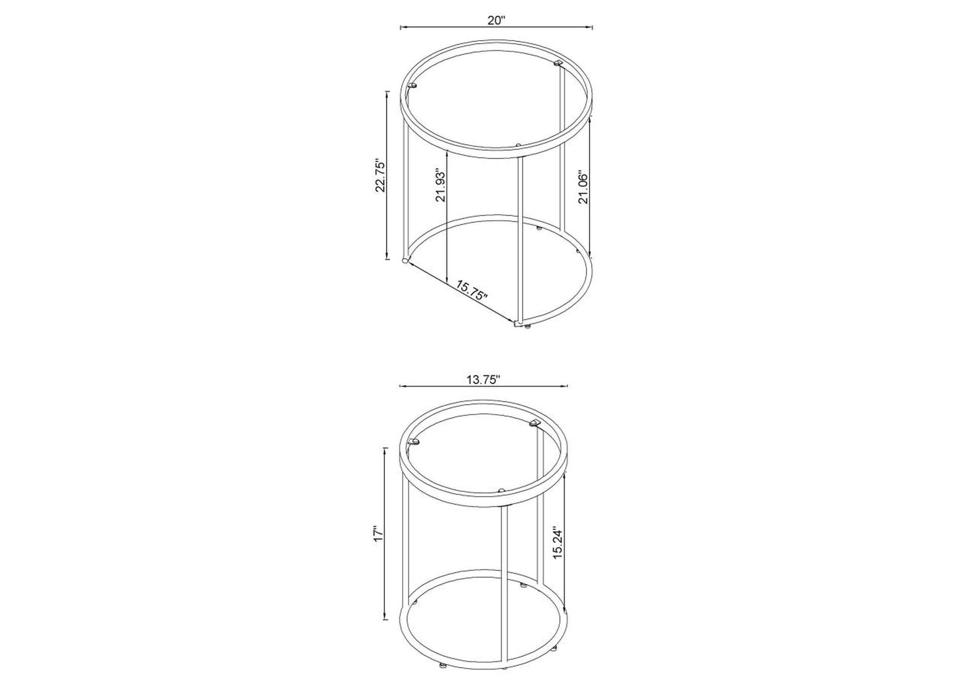 Maylin 2-Piece Round Glass Top Nesting Tables Gold,Coaster Furniture