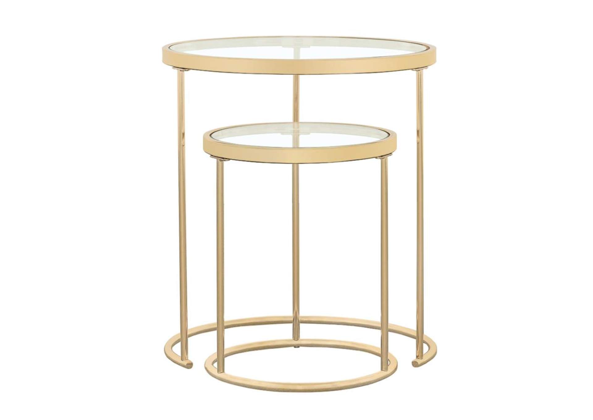 Maylin 2-Piece Round Glass Top Nesting Tables Gold,Coaster Furniture