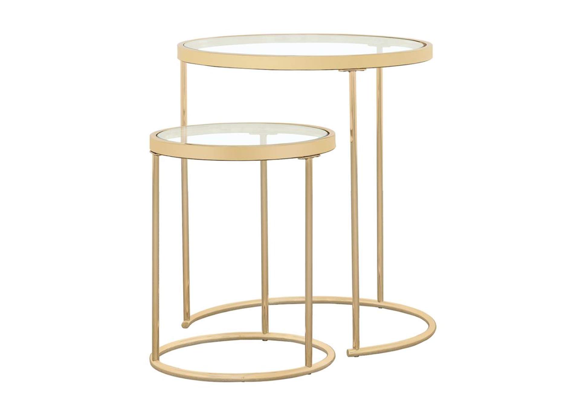 Maylin 2-Piece Round Glass Top Nesting Tables Gold,Coaster Furniture