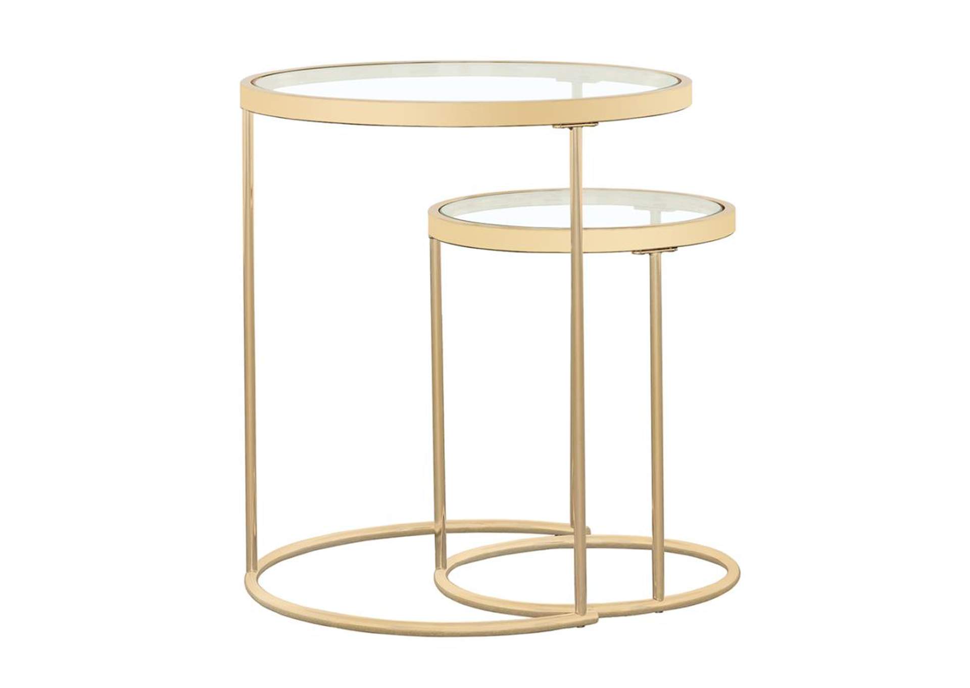 Maylin 2-Piece Round Glass Top Nesting Tables Gold,Coaster Furniture