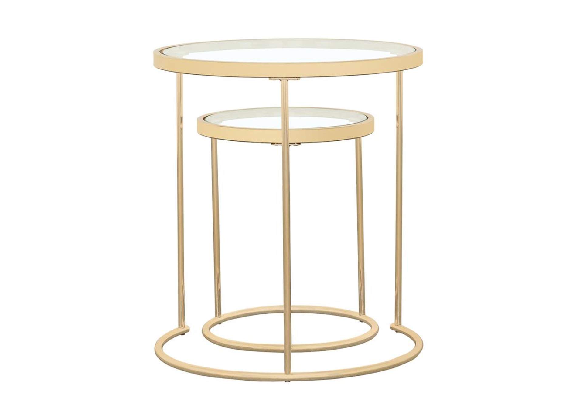 Maylin 2-Piece Round Glass Top Nesting Tables Gold,Coaster Furniture