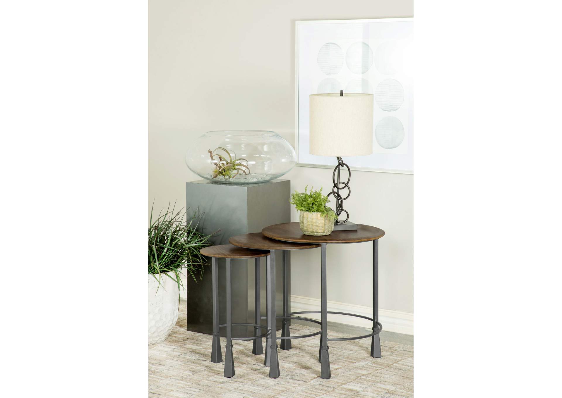 Deja 3-piece Round Nesting Table Natural and Gunmetal,Coaster Furniture