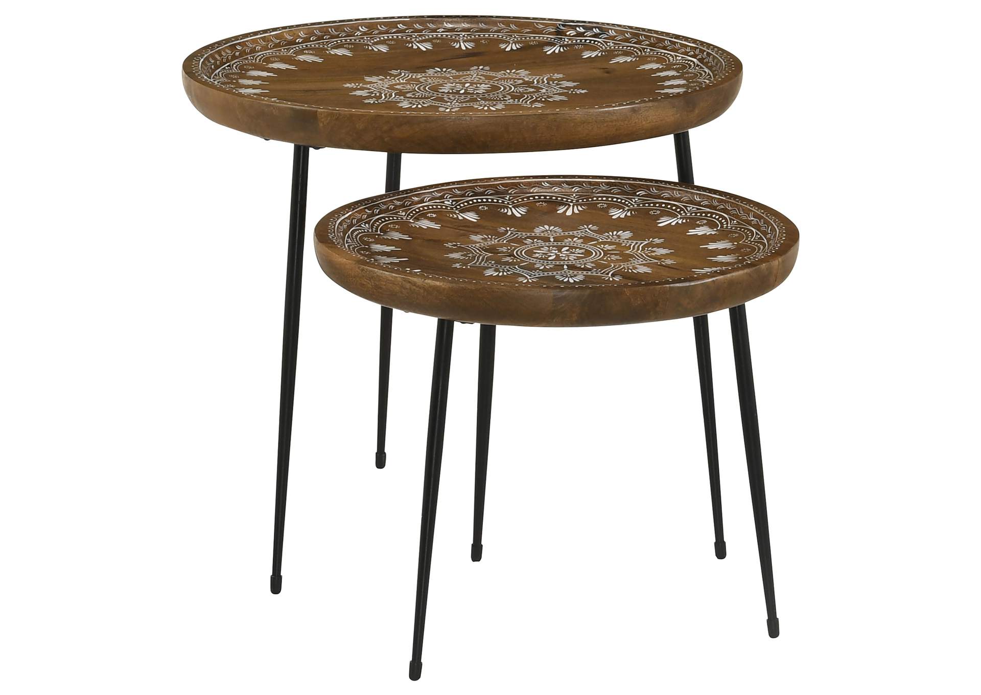 Nuala 2-piece Round Nesting Table with Tripod Tapered Legs Honey and Black,Coaster Furniture