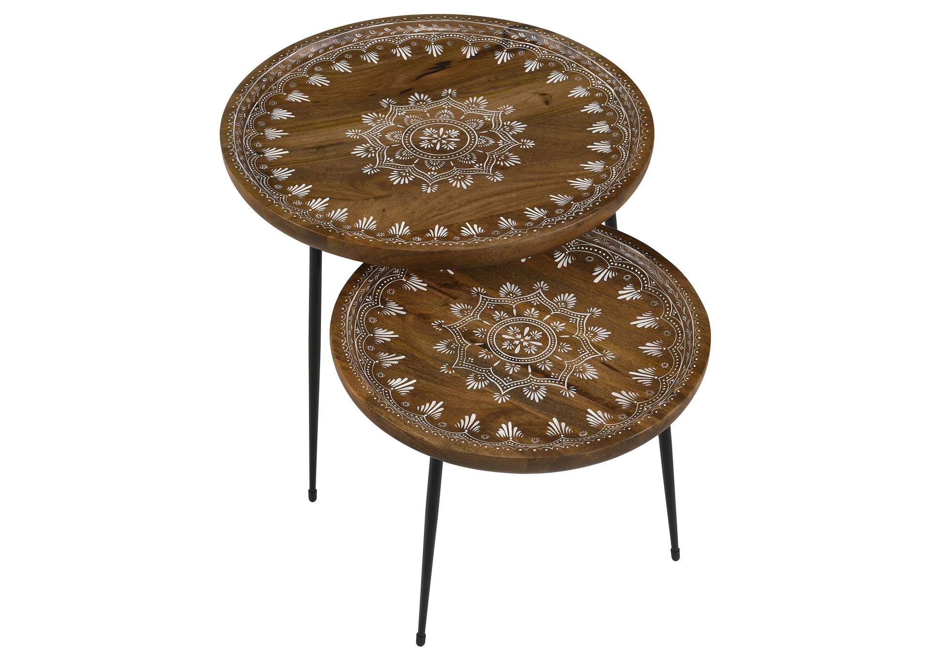 Nuala 2-piece Round Nesting Table with Tripod Tapered Legs Honey and Black,Coaster Furniture