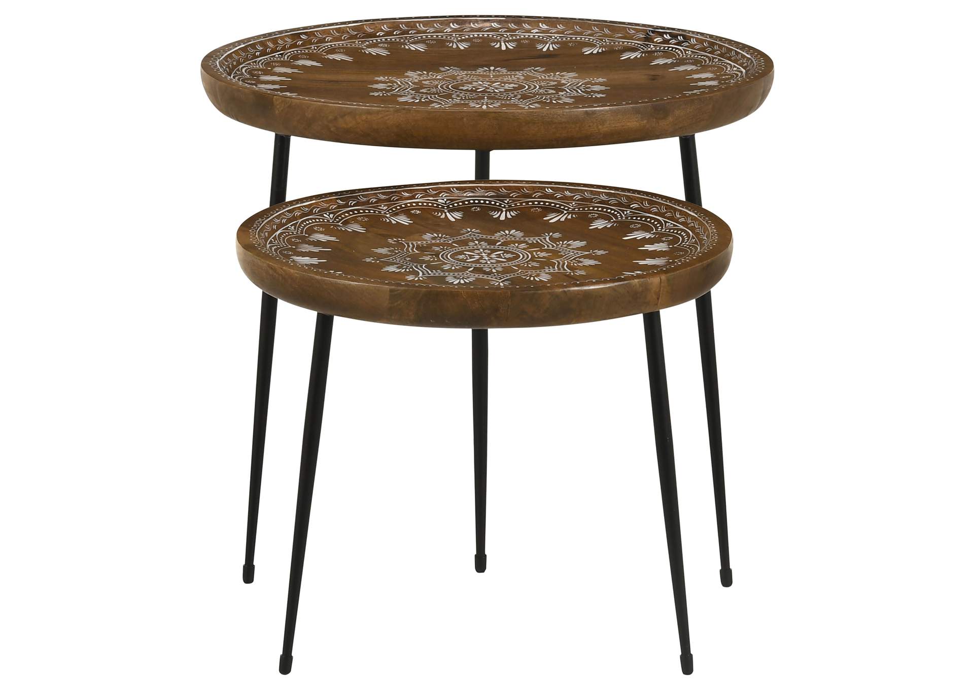 Nuala 2-piece Round Nesting Table with Tripod Tapered Legs Honey and Black,Coaster Furniture