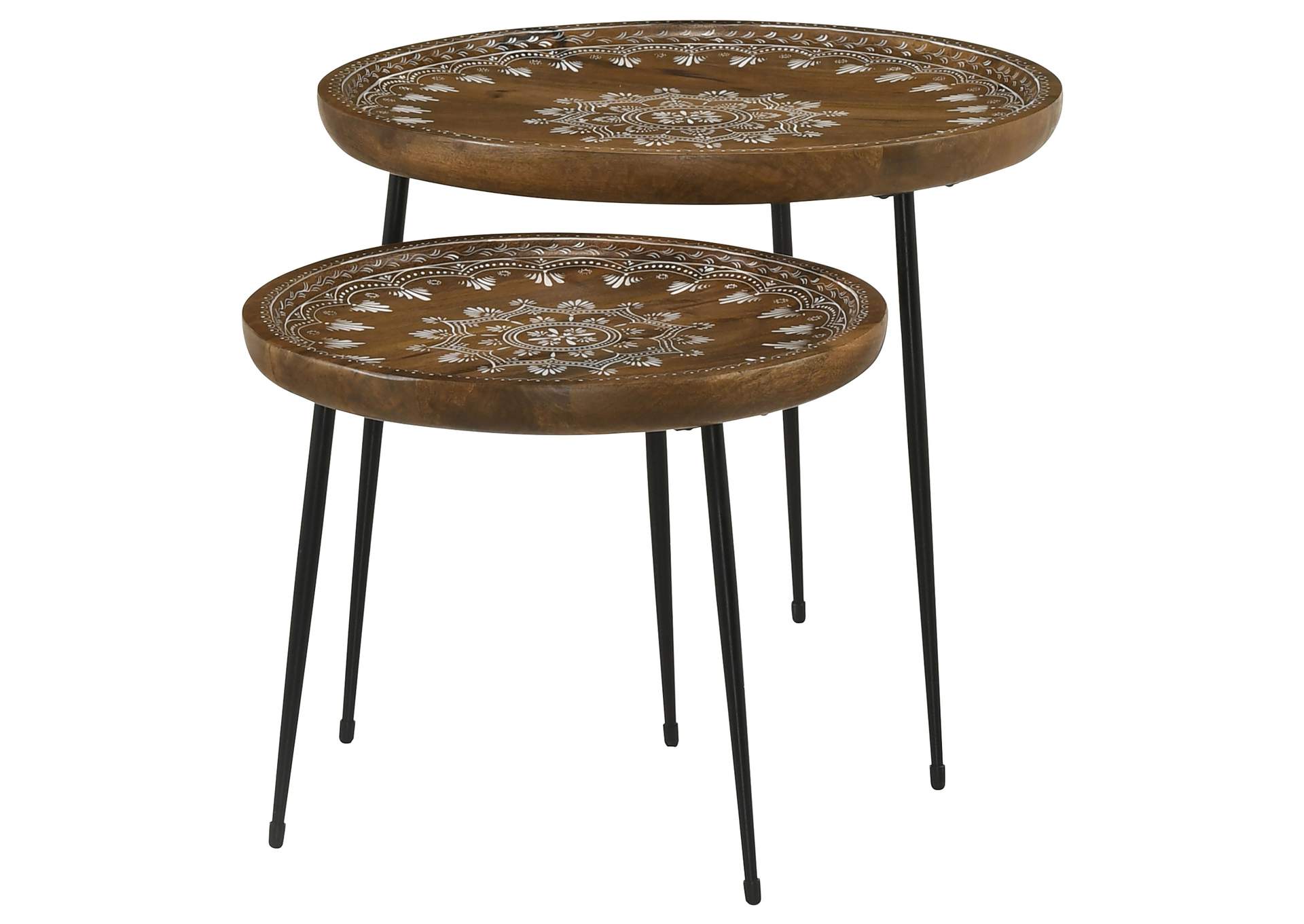 Nuala 2-piece Round Nesting Table with Tripod Tapered Legs Honey and Black,Coaster Furniture