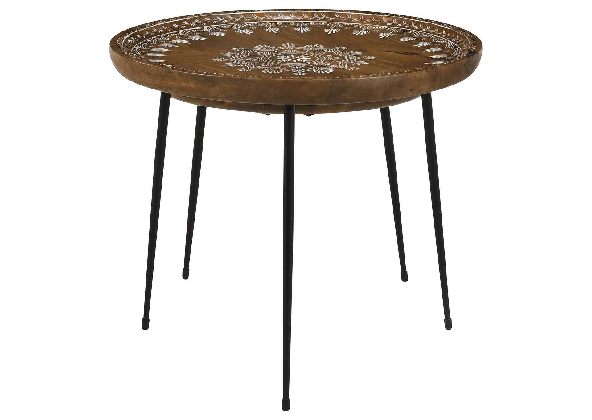 Nuala 2-piece Round Nesting Table with Tripod Tapered Legs Honey and Black,Coaster Furniture