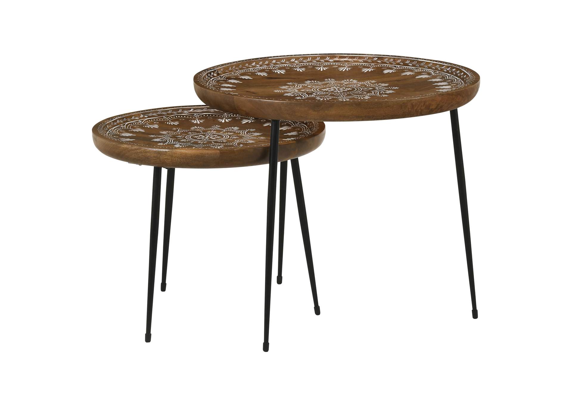 Nuala 2-piece Round Nesting Table with Tripod Tapered Legs Honey and Black,Coaster Furniture