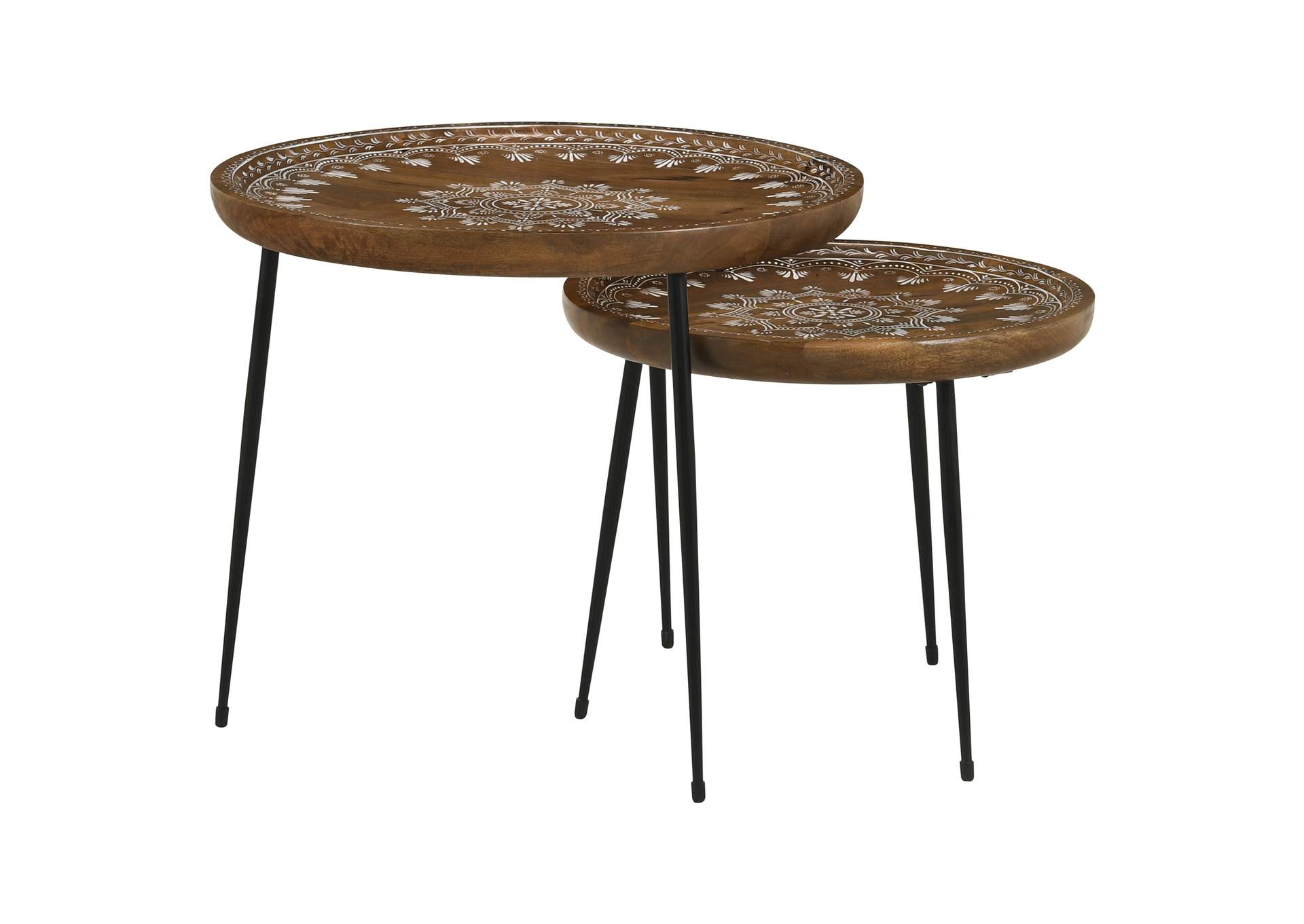 Nuala 2-piece Round Nesting Table with Tripod Tapered Legs Honey and Black,Coaster Furniture