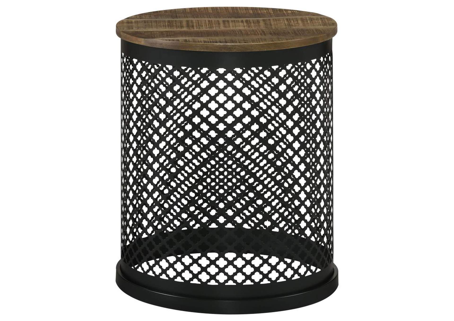 Aurora Round Accent Table With Drum Base Natural And Black,Coaster Furniture