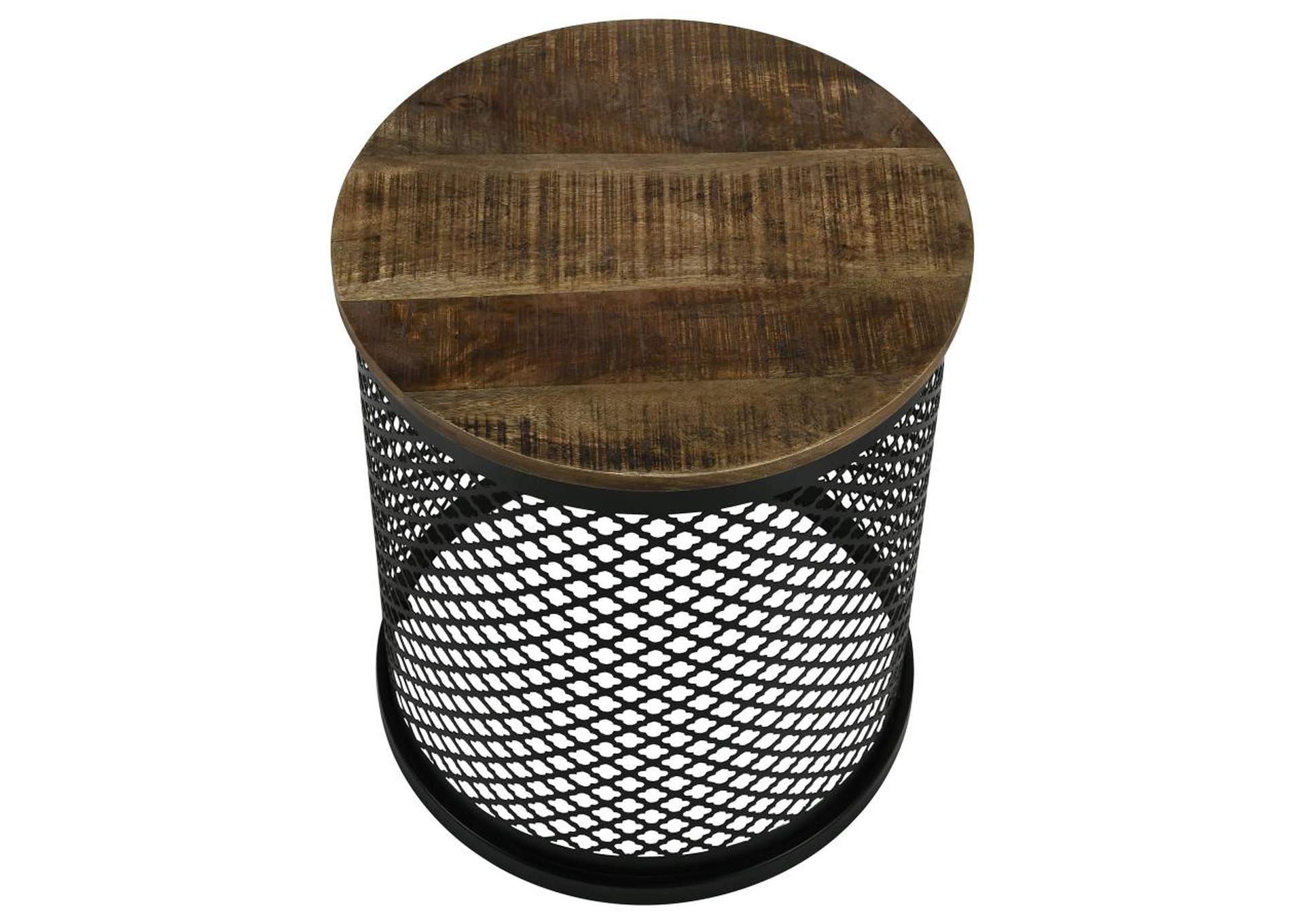 Aurora Round Accent Table With Drum Base Natural And Black,Coaster Furniture