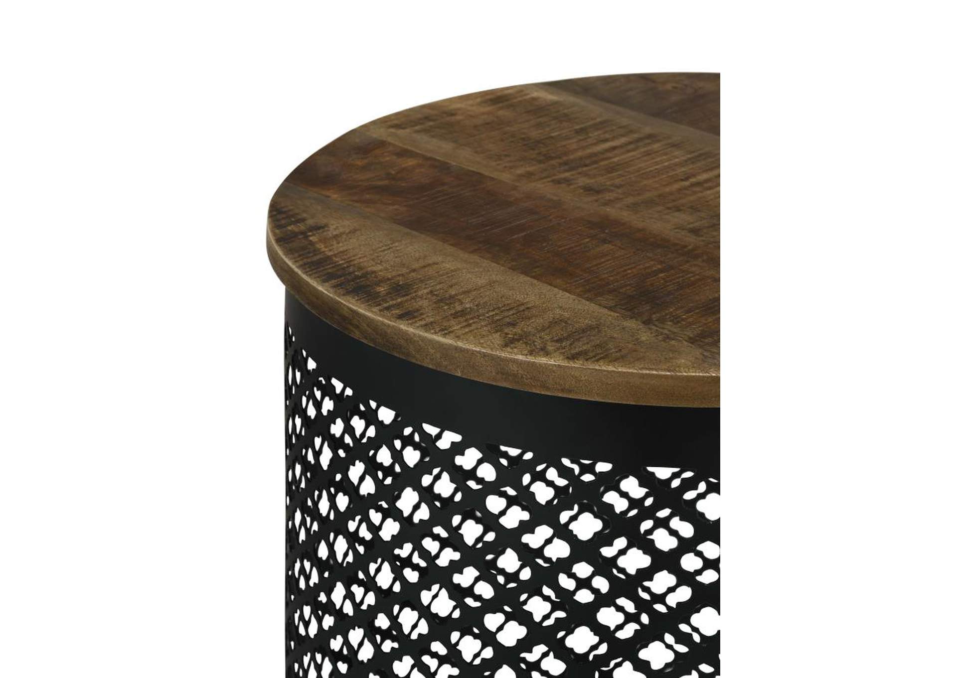 Aurora Round Accent Table With Drum Base Natural And Black,Coaster Furniture