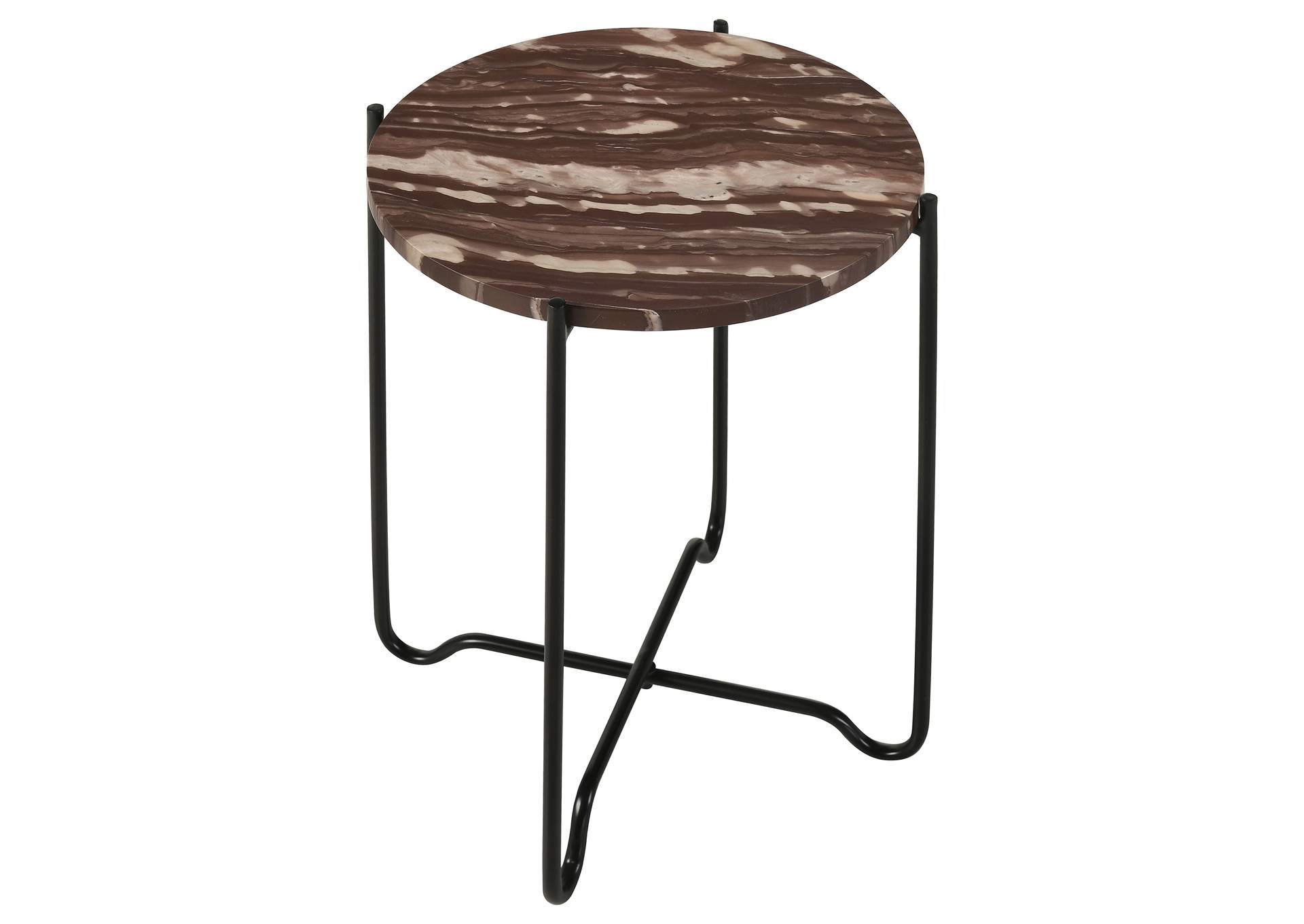 Latifa Round Accent Table with Marble Top Red and Black,Coaster Furniture