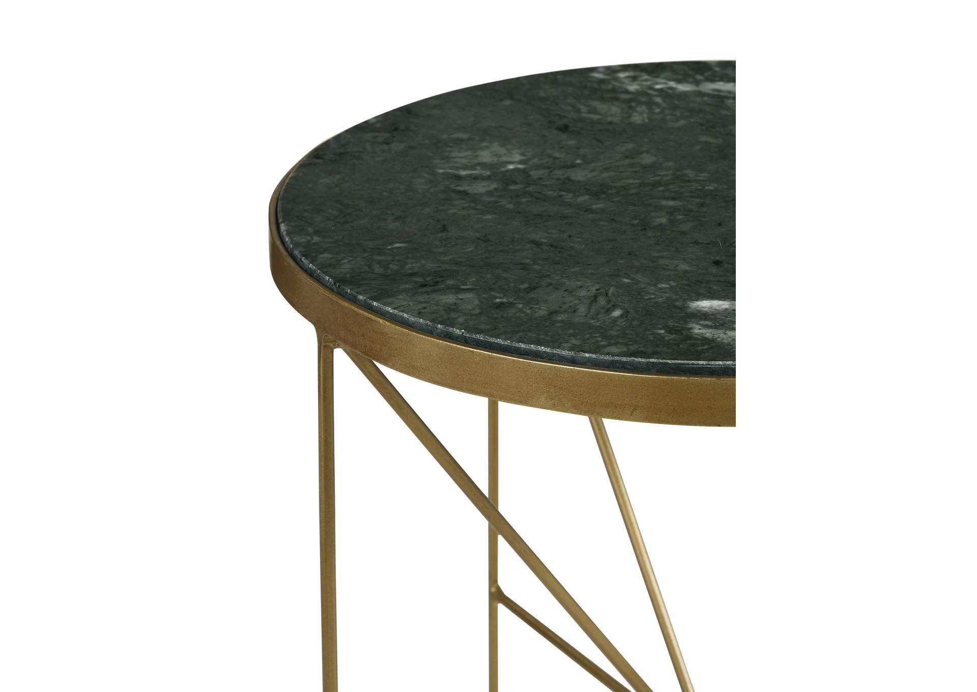 Eliska Round Accent Table with Marble Top Green and Antique Gold,Coaster Furniture