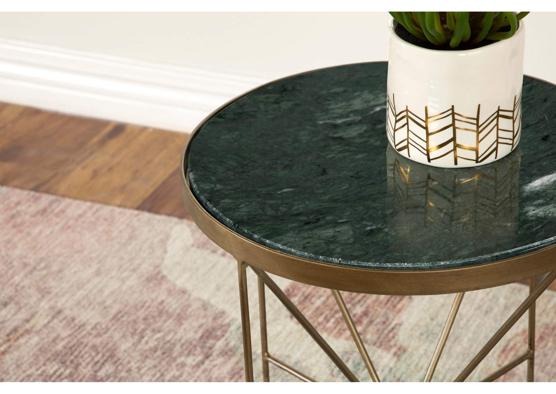 Eliska Round Accent Table with Marble Top Green and Antique Gold,Coaster Furniture