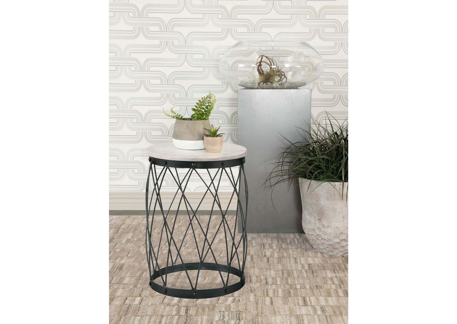 Tereza Round Accent Table with Marble Top White and Black,Coaster Furniture