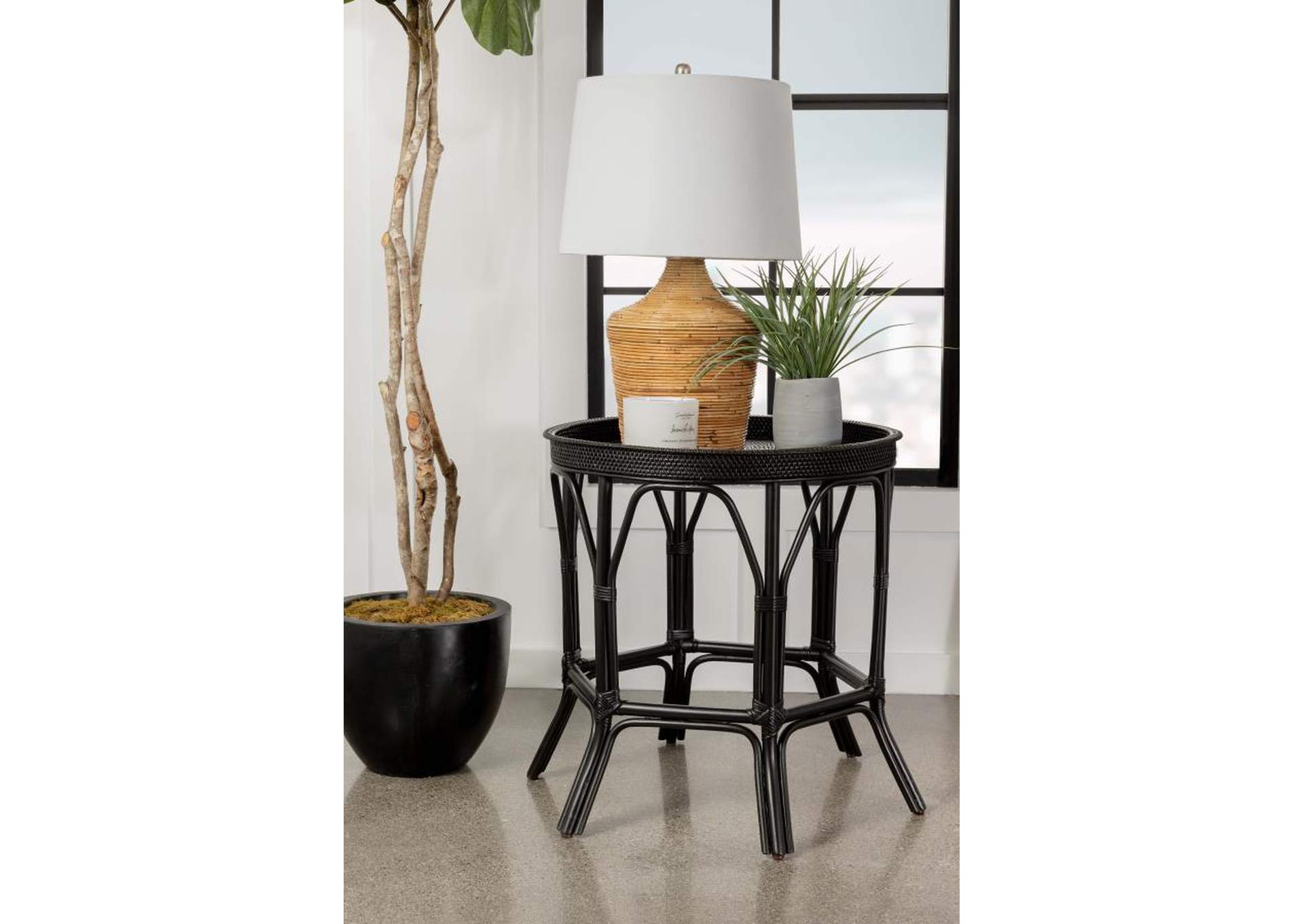 Antonio Round Rattan Tray Top Accent Table Black,Coaster Furniture