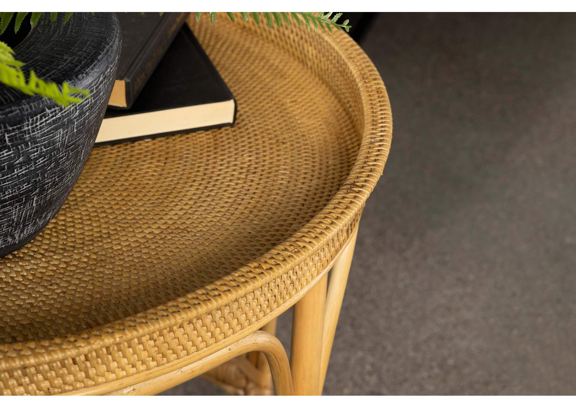 Antonio Round Rattan Tray Top Accent Table Natural,Coaster Furniture