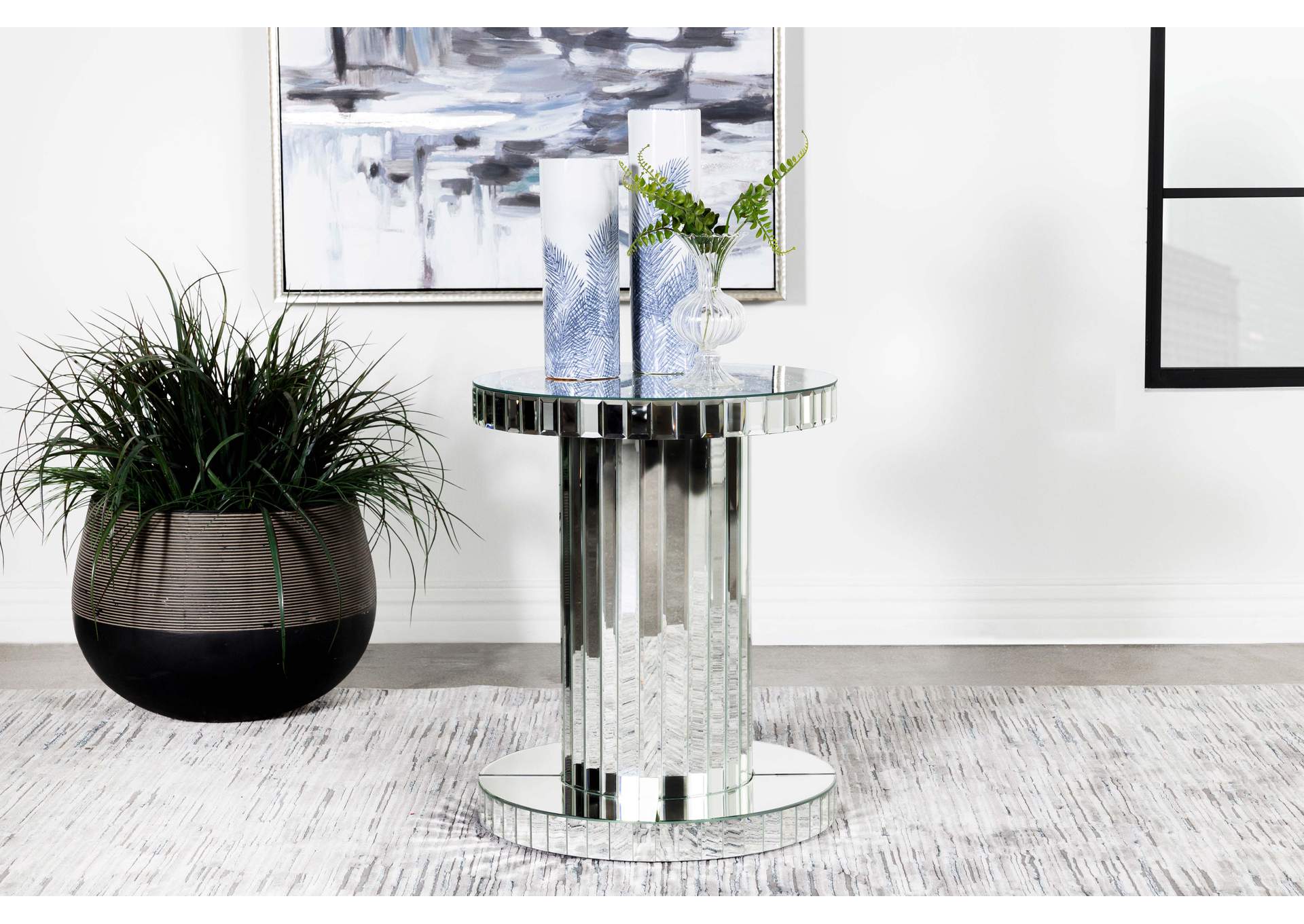 Dorielle Crystal Inlay Round Top Accent Table Mirror,Coaster Furniture