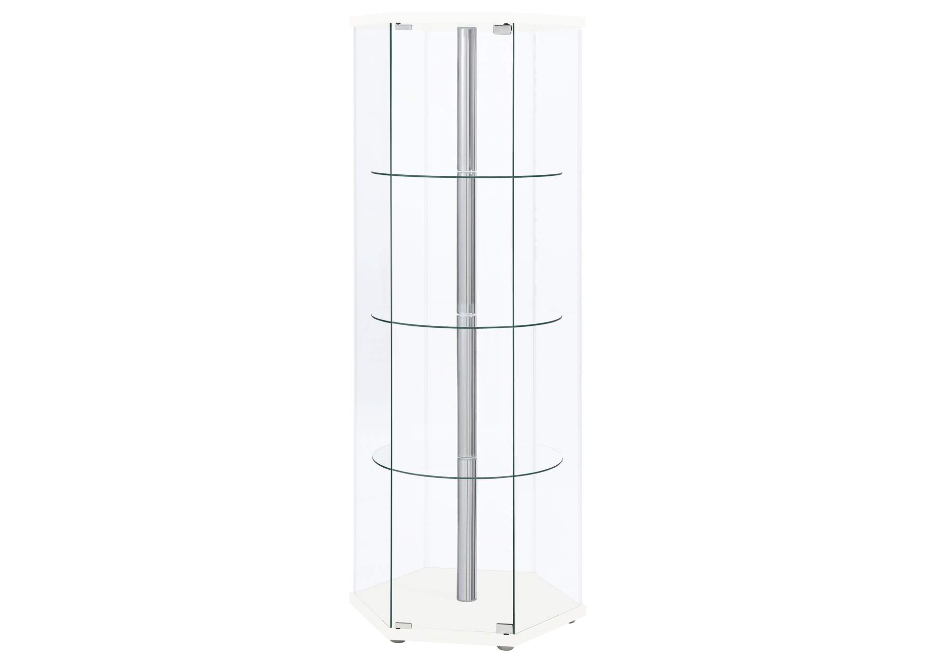 Zahavah 4-shelf Hexagon Shaped Curio Cabinet White and Clear,Coaster Furniture