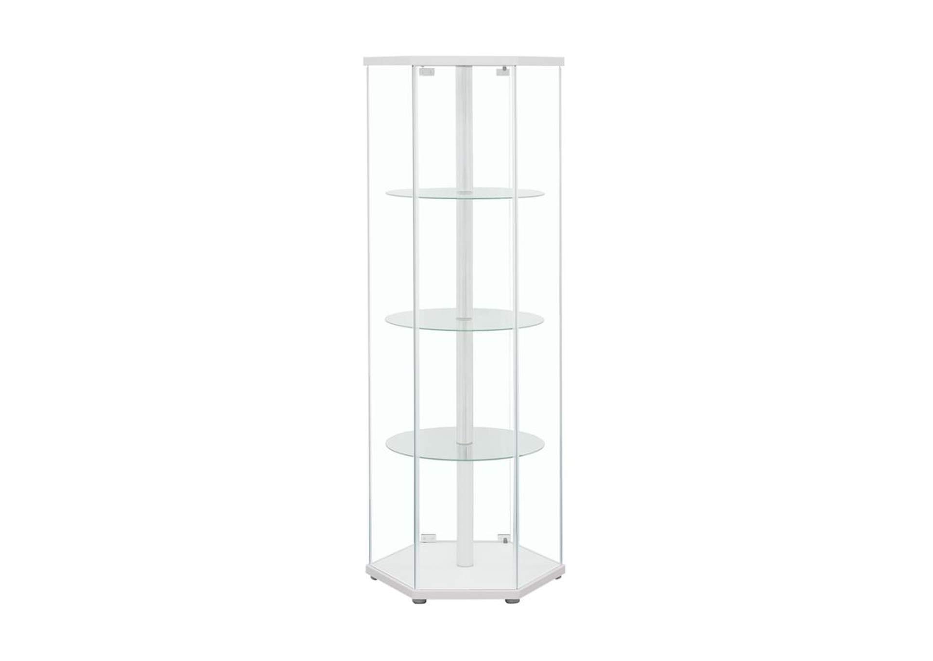 Zahavah 4-Shelf Hexagon Shaped Curio Cabinet White And Clear,Coaster Furniture