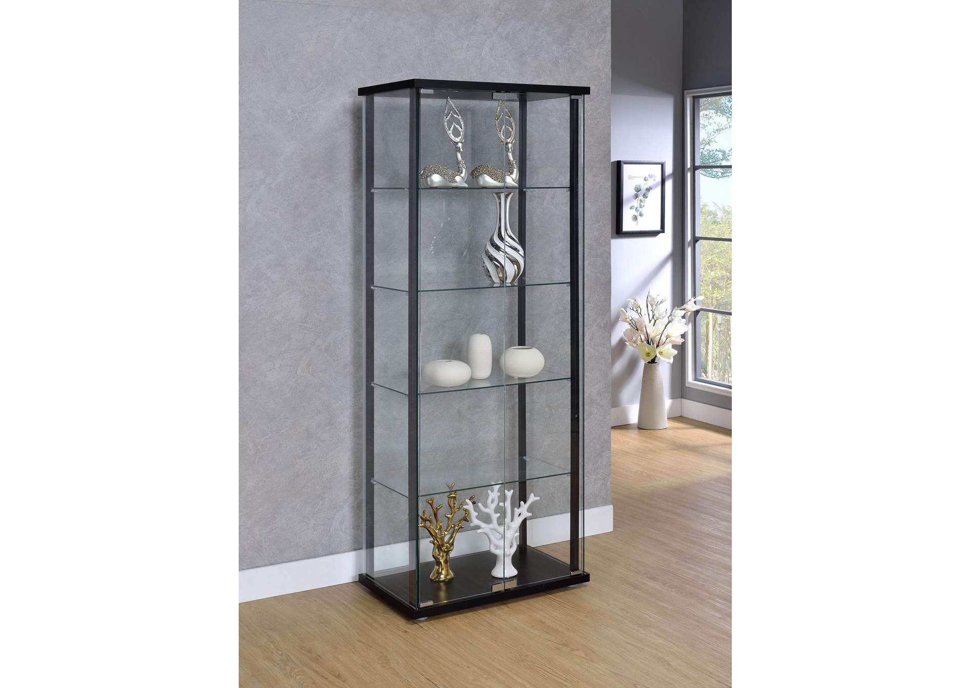 Black Contemporary Curio Cabinet,Coaster Furniture