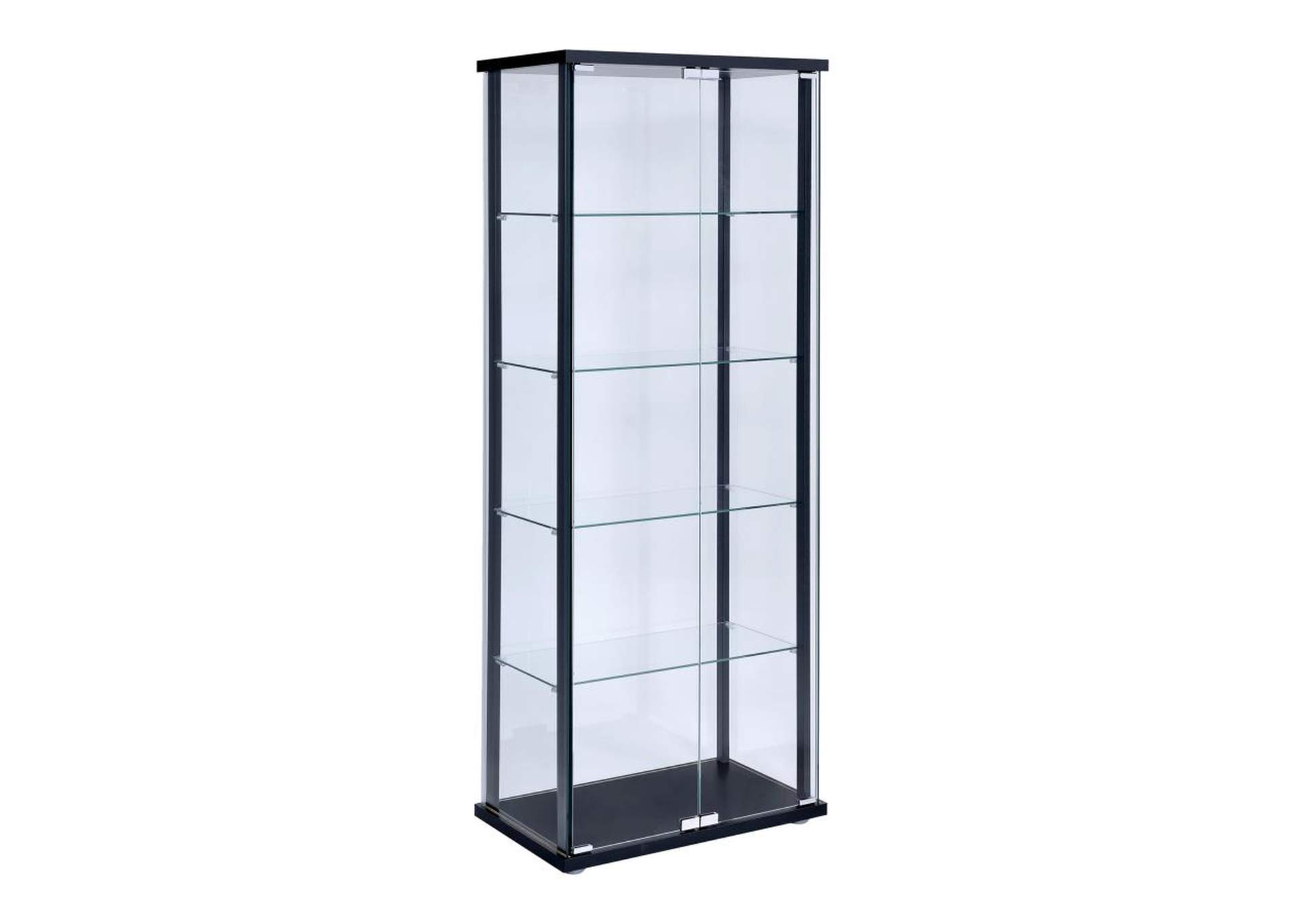 Delphinium 5-Shelf Glass Curio Cabinet Black And Clear,Coaster Furniture