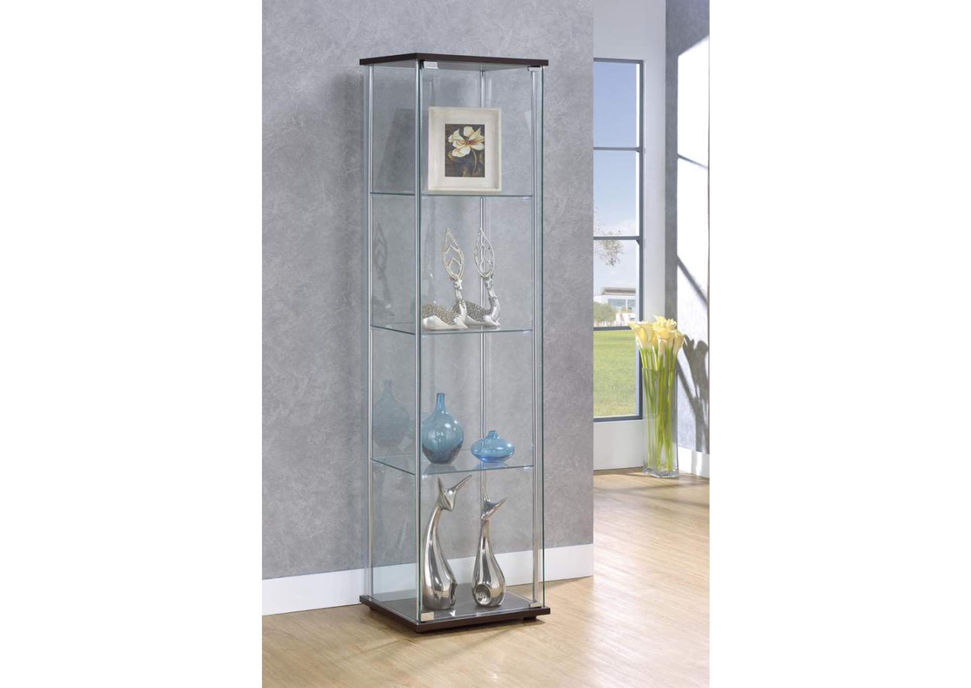 Rectangular 4-shelf Curio Cabinet Cappuccino and Clear,Coaster Furniture