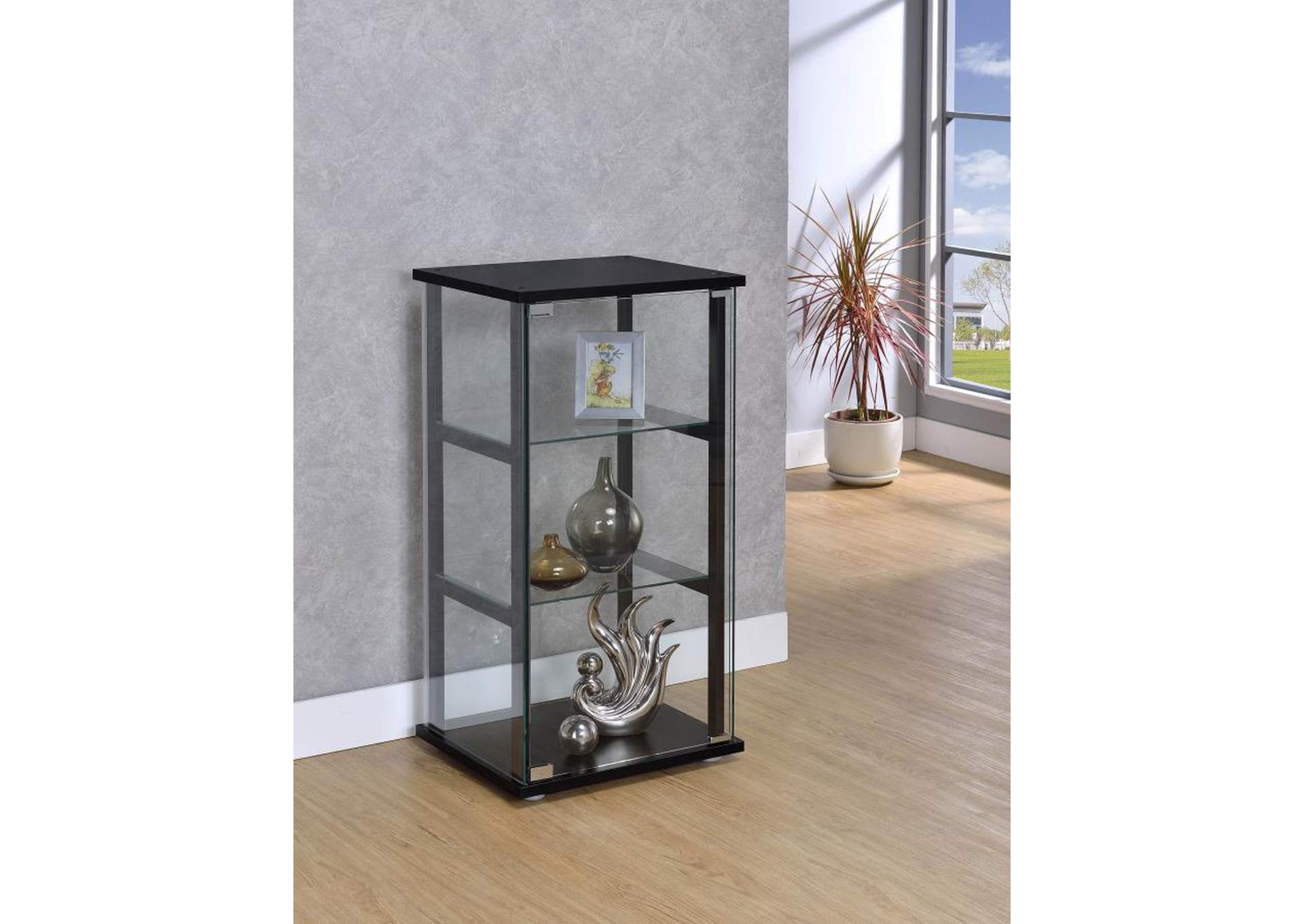 Cyclamen 3-Shelf Glass Curio Cabinet Black And Clear,Coaster Furniture